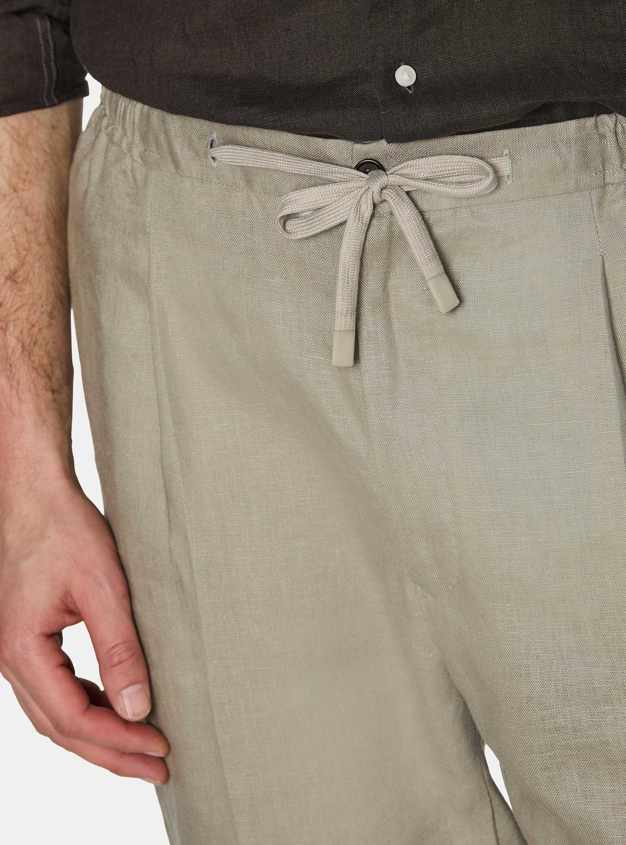 Pure linen trousers with pleat and drawstring, SAND