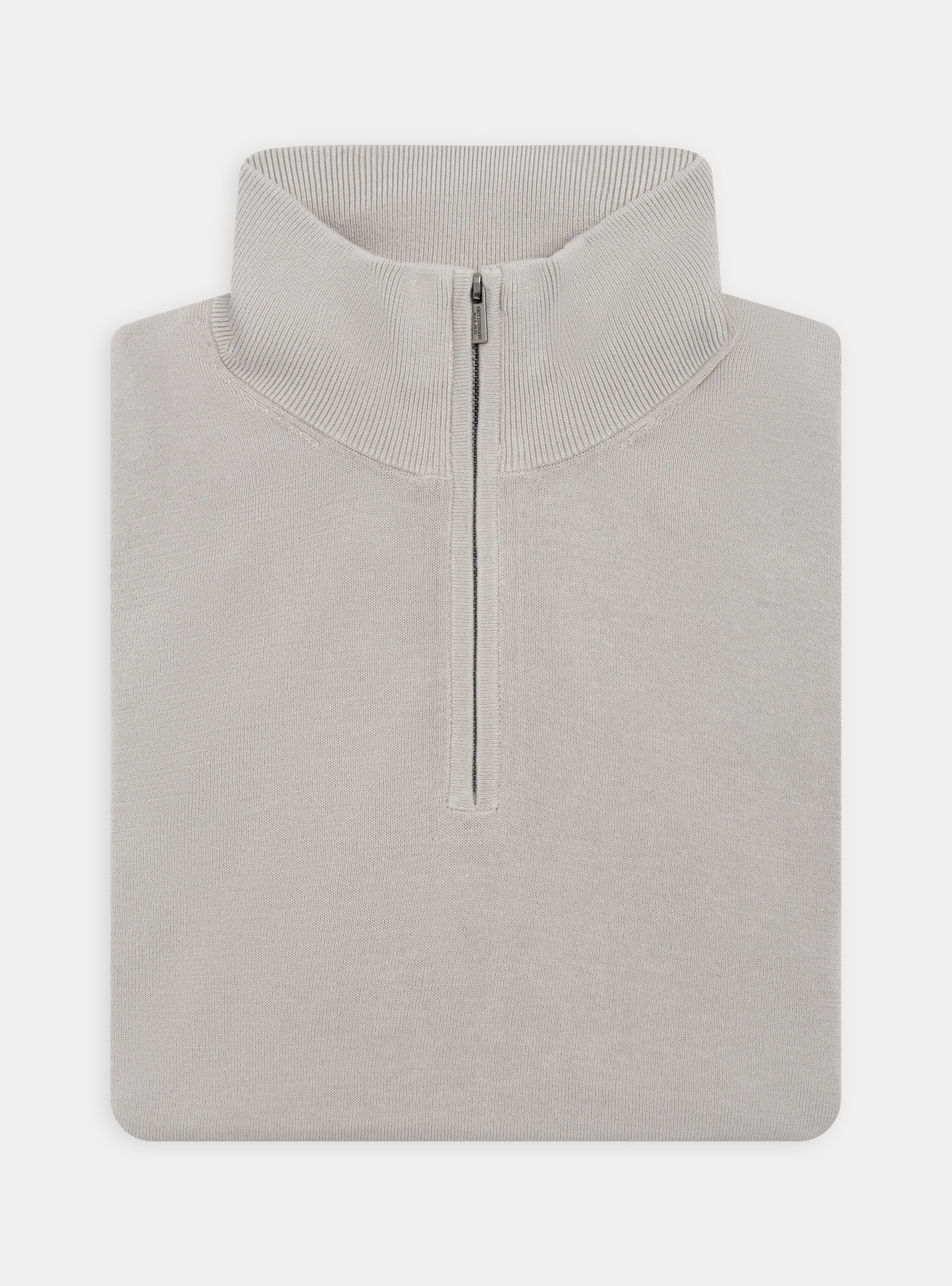 Maglia mezza zip in puro cotone extrafine, GRIGIO CHIARO MELANGE