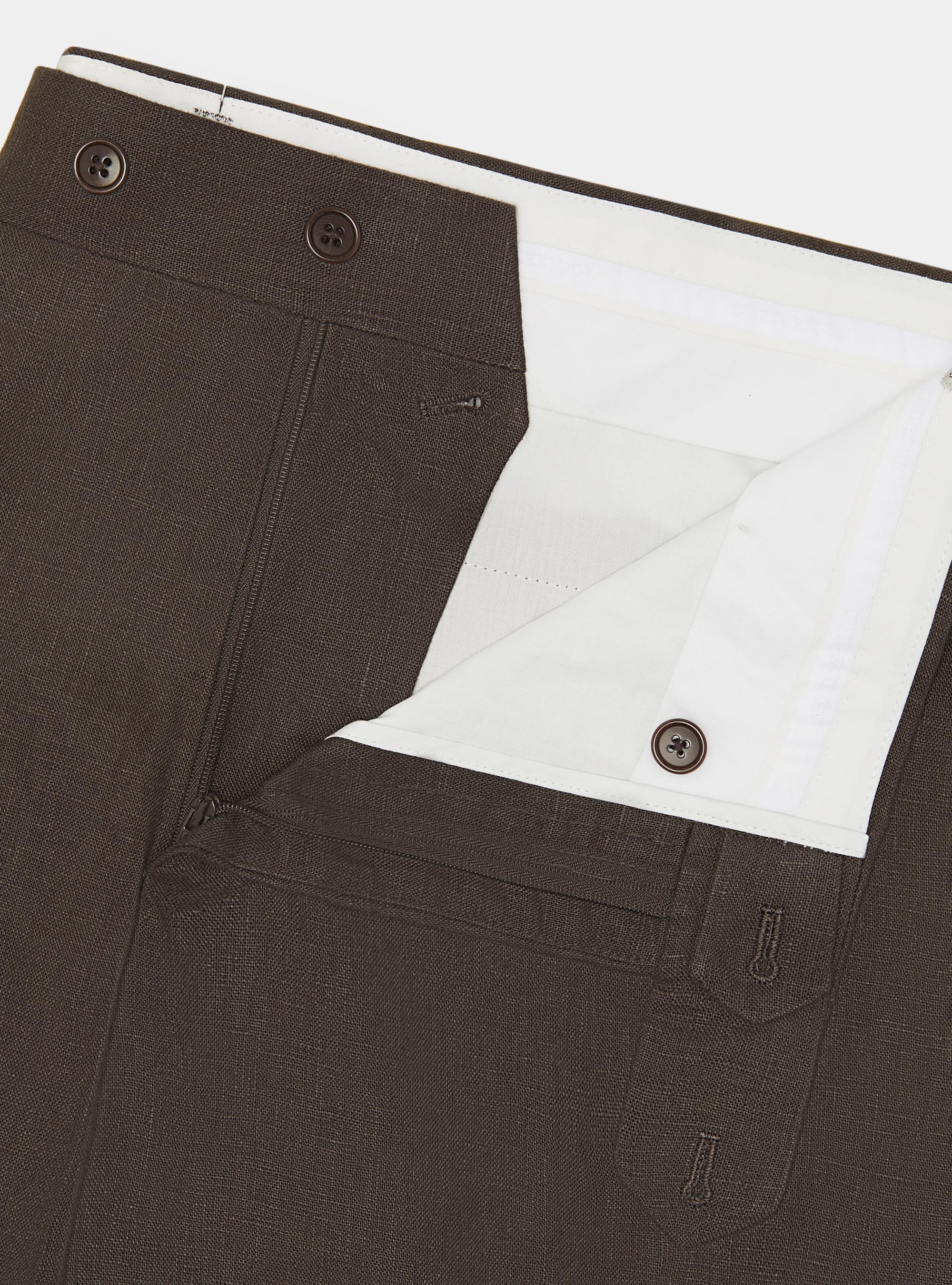 Pantalon de costume en pur lin, MARRON