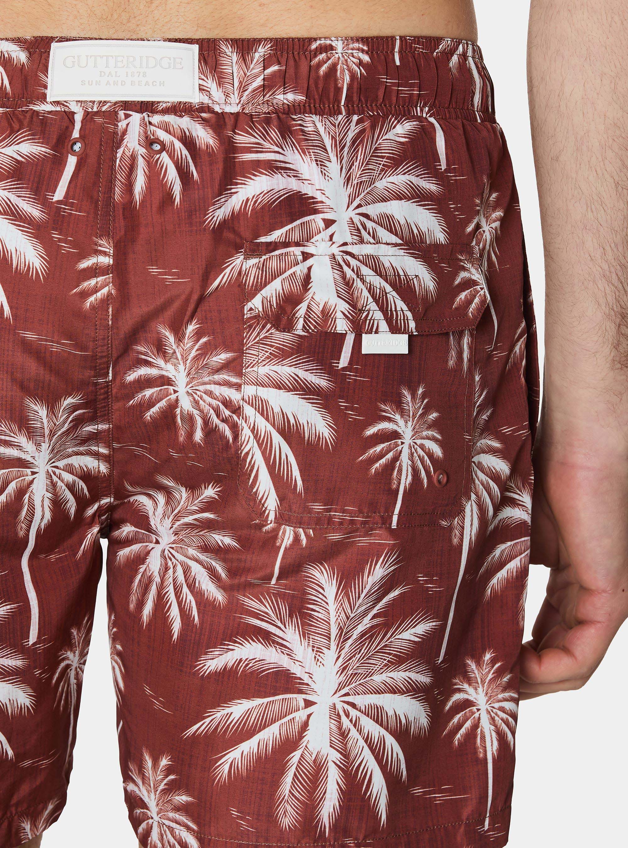 Palm print swimwear, TERRACOTTA