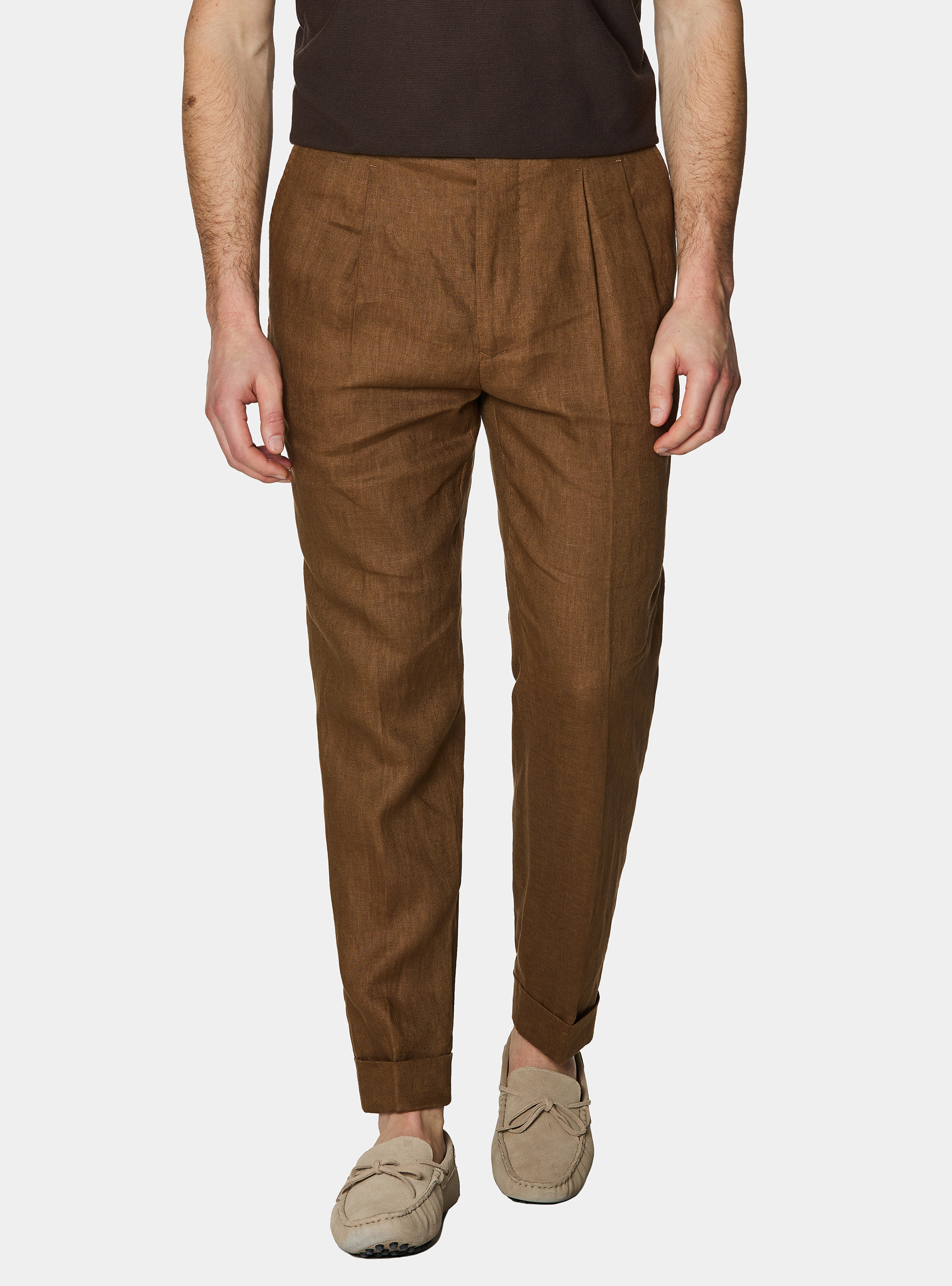 Pure linen double pleat trousers, MULTICOLOR