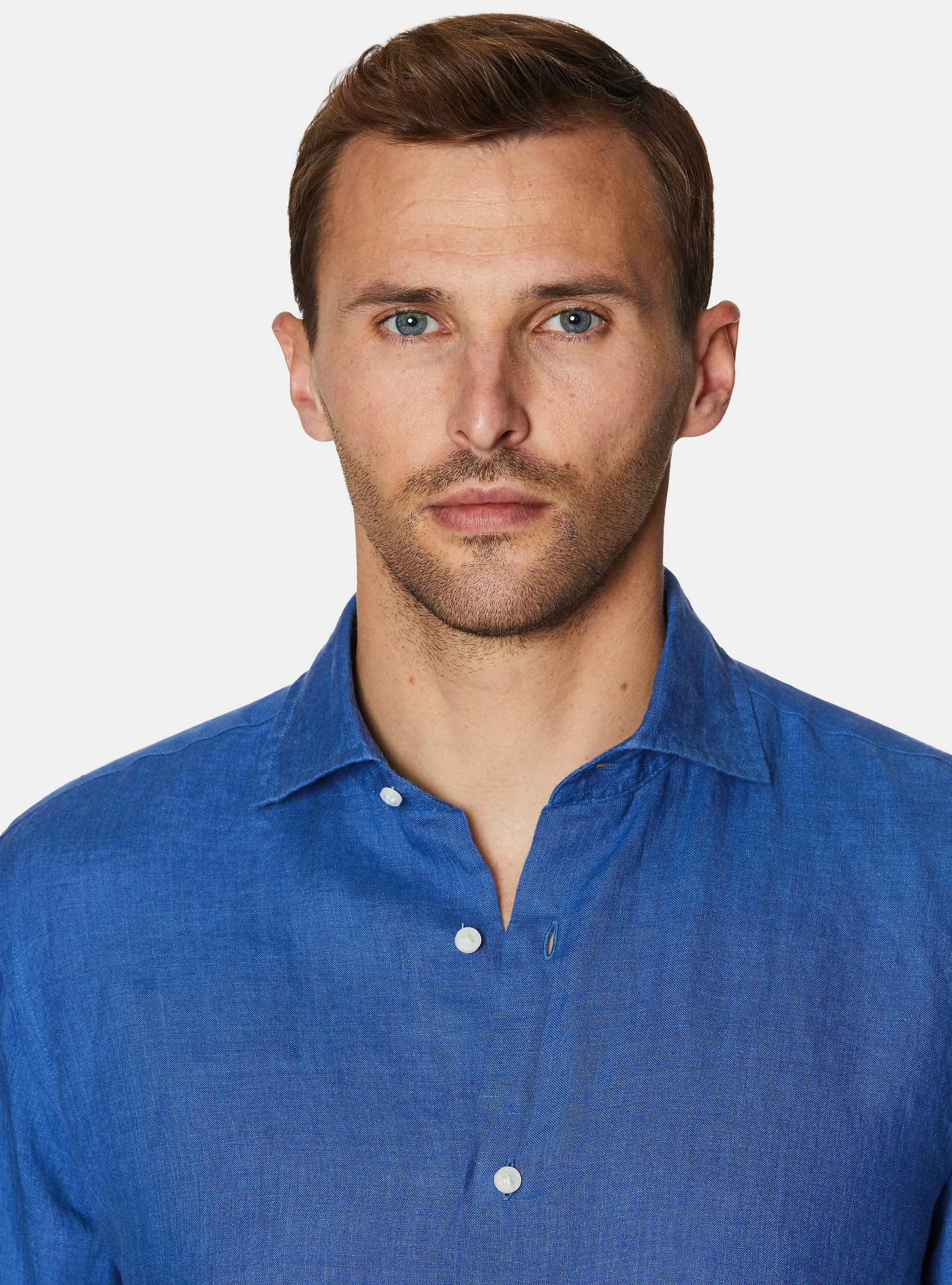 Camisa de lino puro, AZUL MEDIO