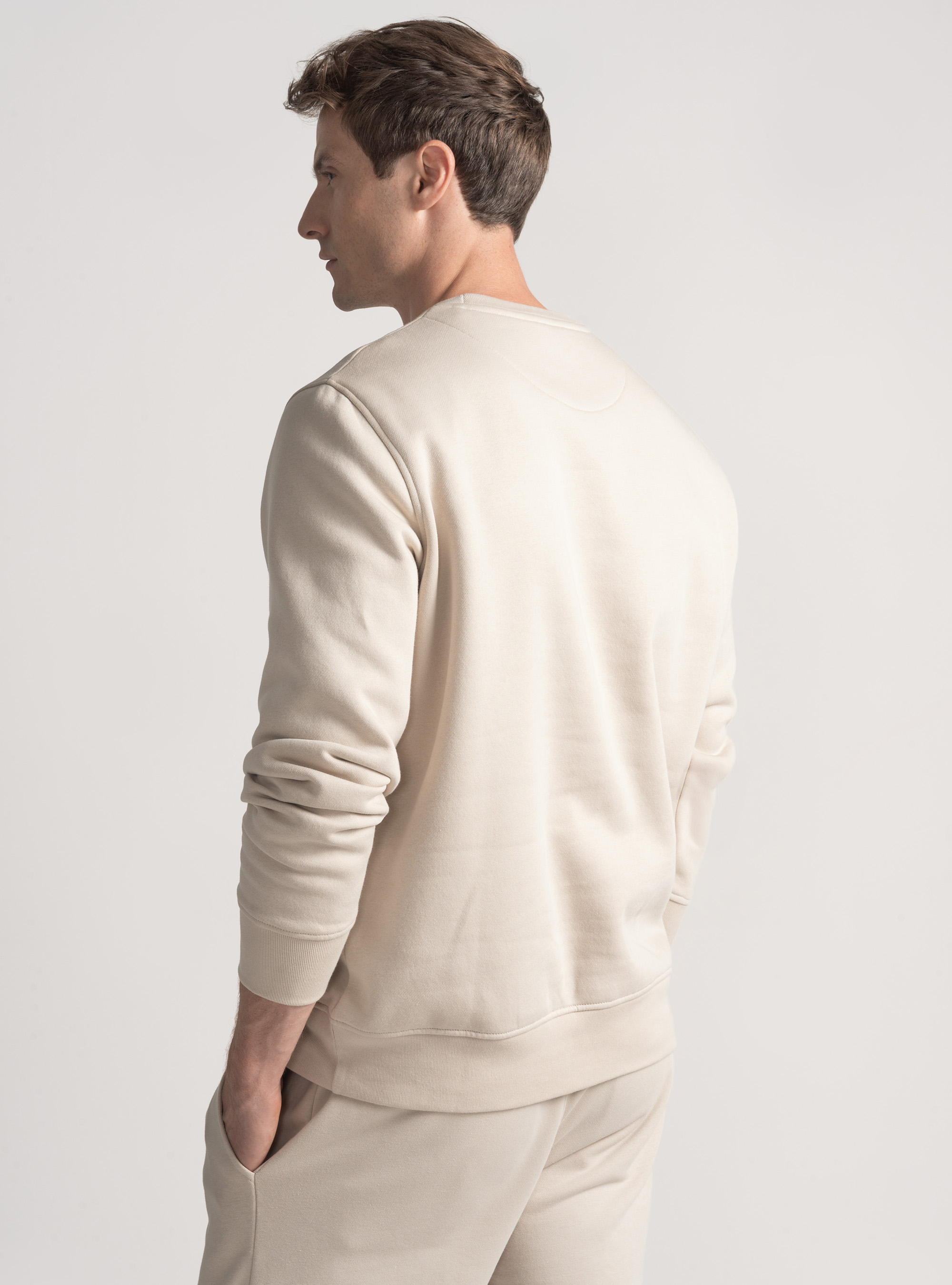 Crew neck sweatshirt with rubberised logo GT01, ECRU