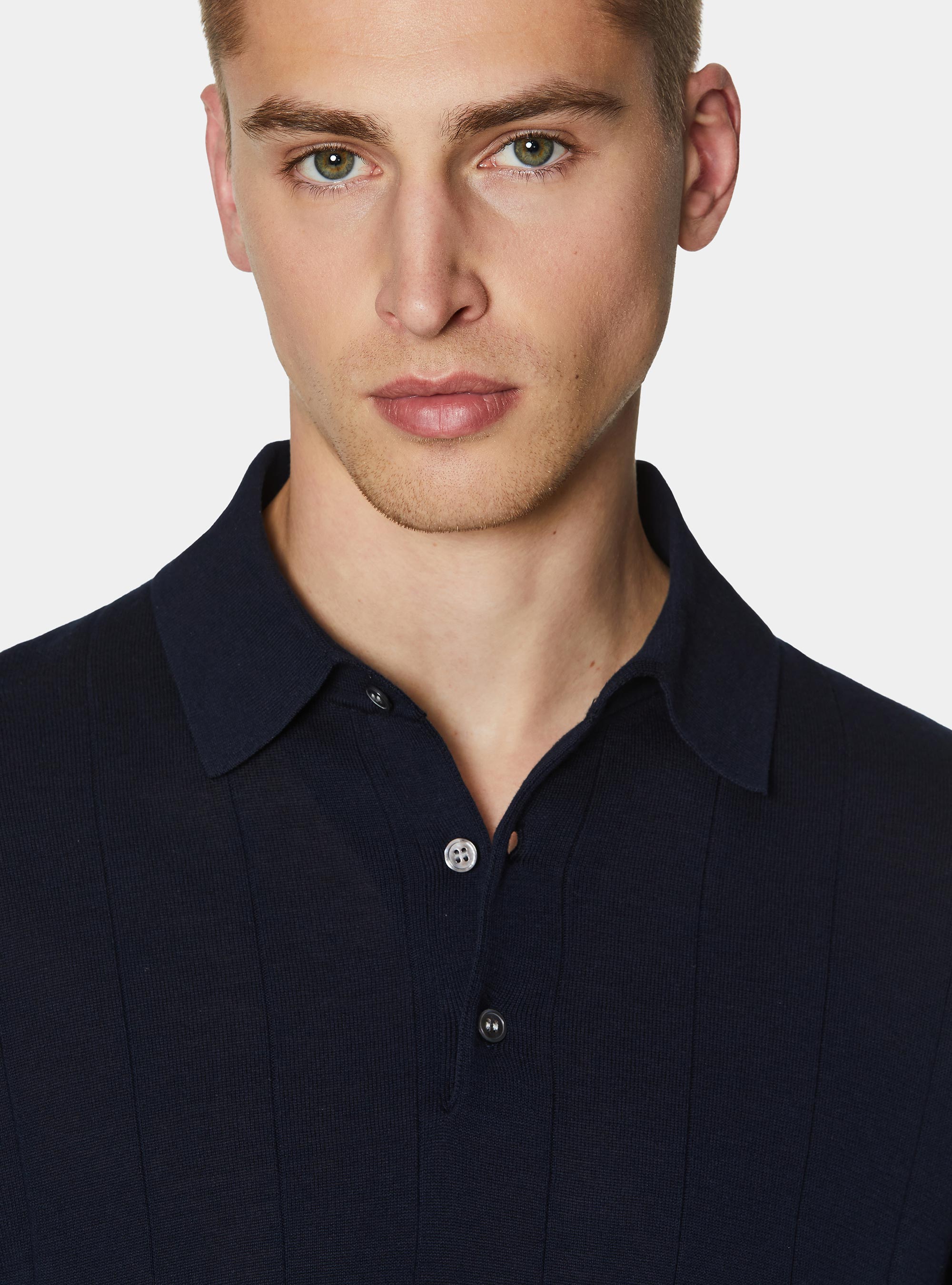 Lang&auml;rmeliges Strick-Poloshirt, NAVY 0218C