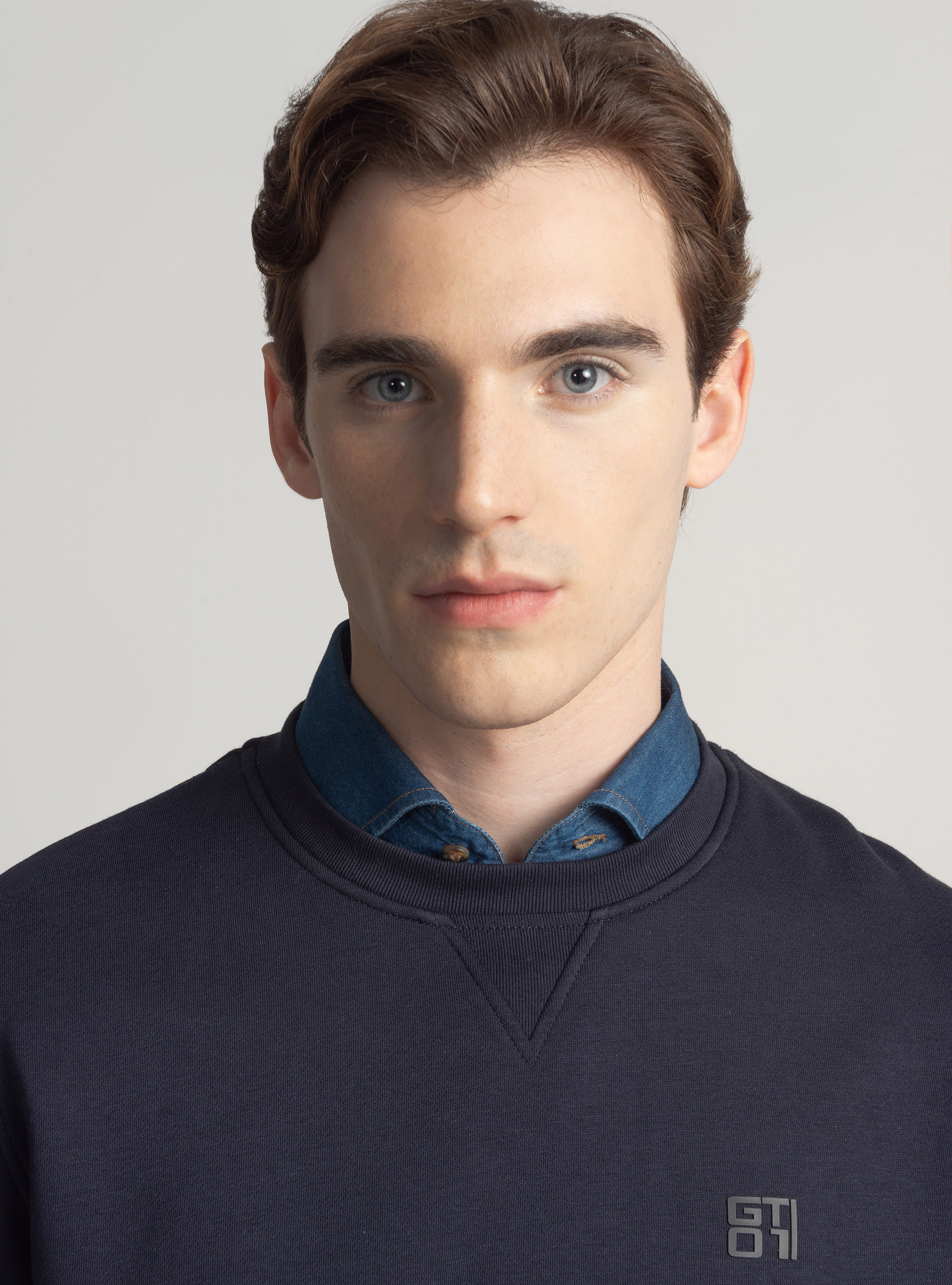 Crew neck sweatshirt with rubberised logo GT01, NAVY BLUE