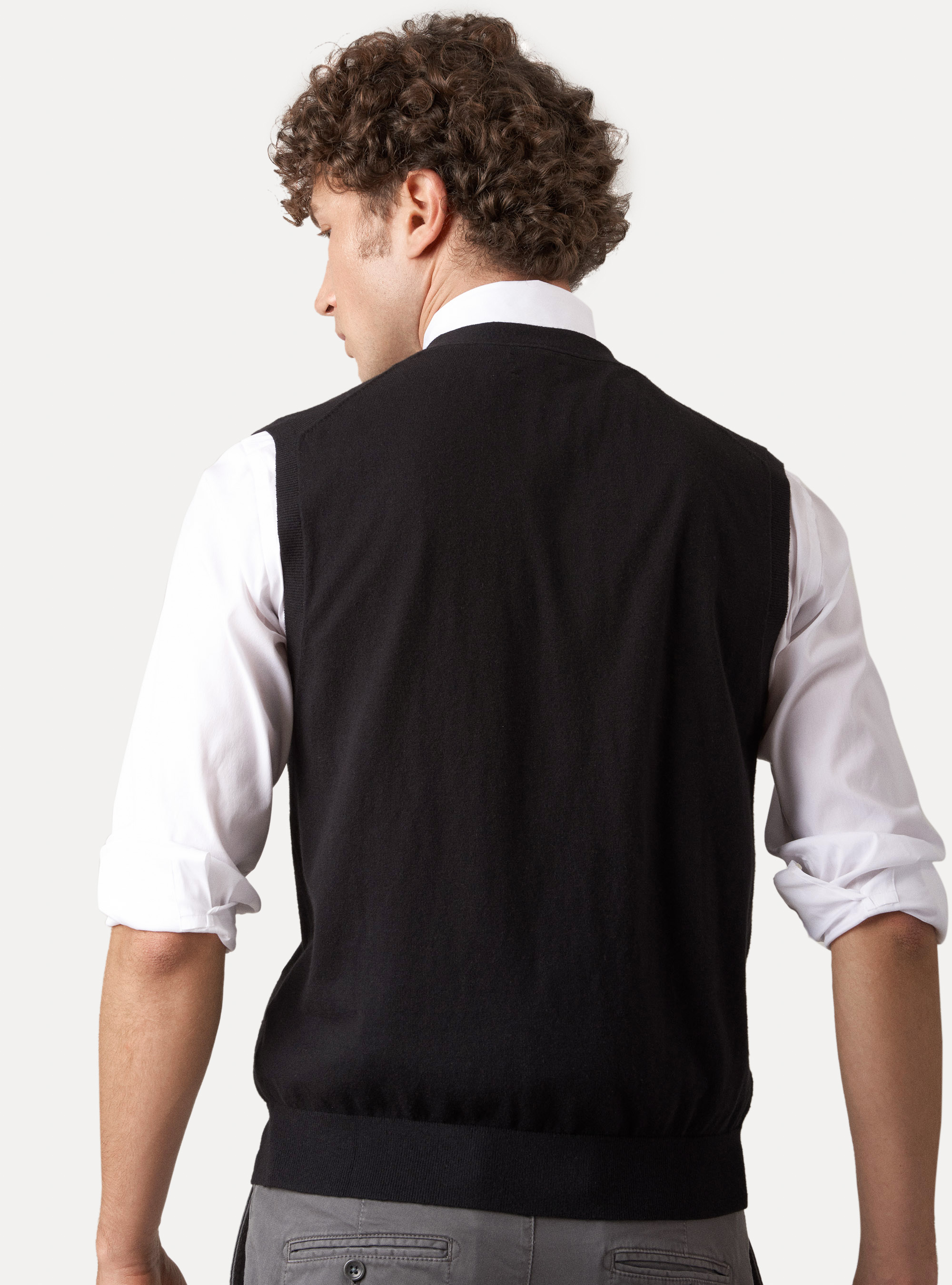 Cotton silk and cashmere knitted waistcoat, BLACK