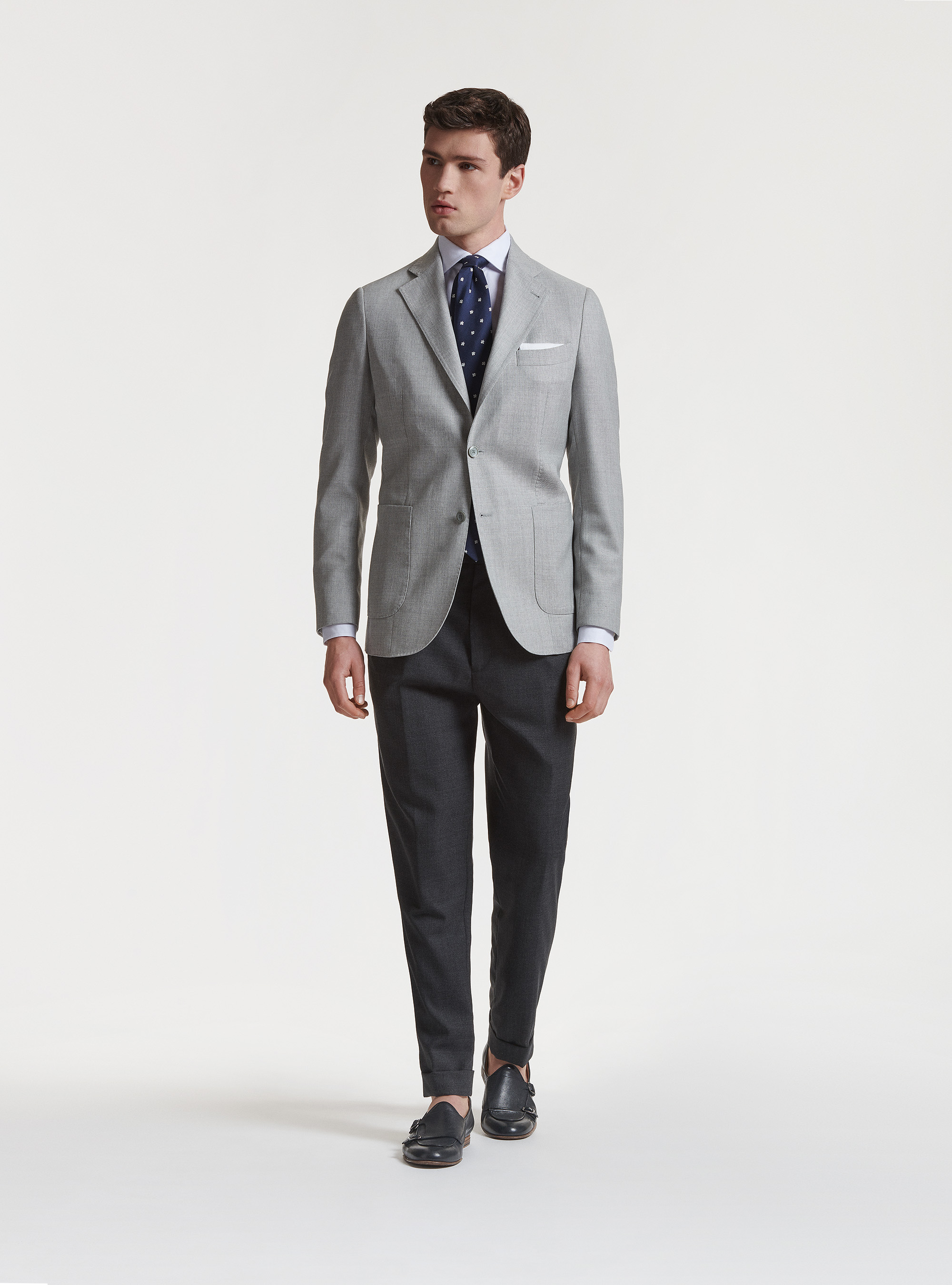 Pure wool hopsack blazer Vitale Barberis Canonico, LIGHT GREY MELANGE