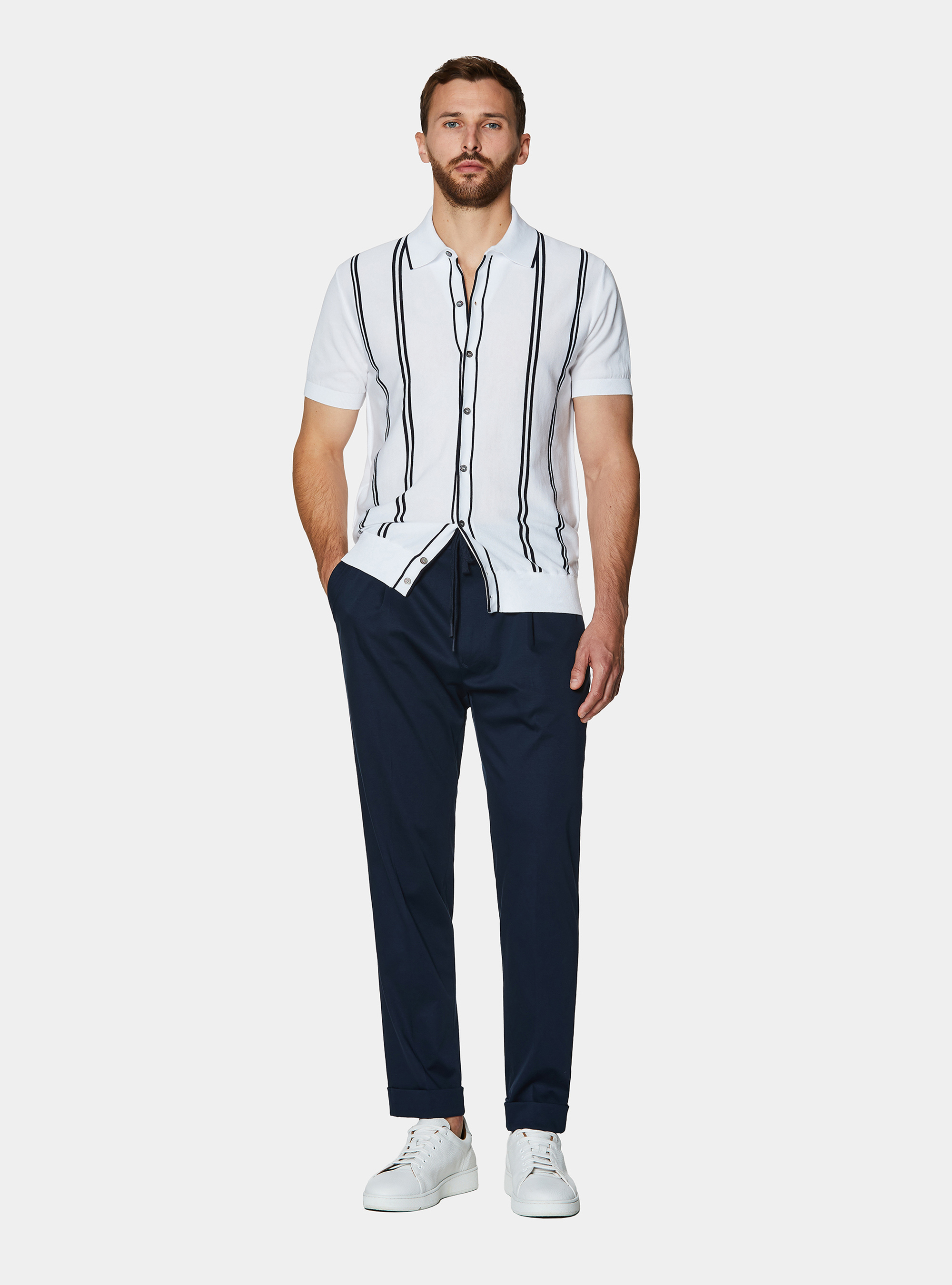 Technical cotton jersey drawstring trousers, NAVY BLUE