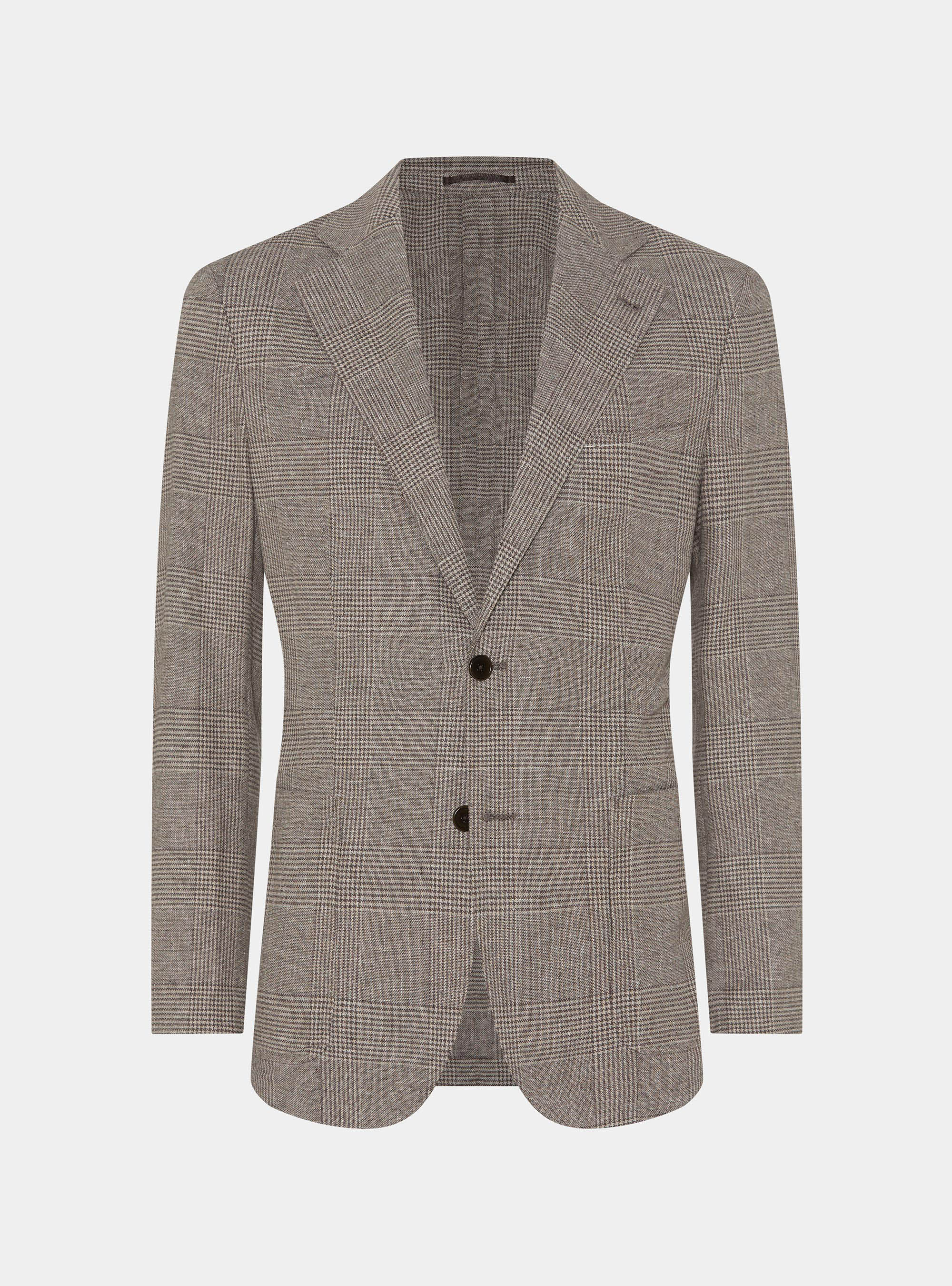 Prince of Wales blazer in linen and cotton, BROWN