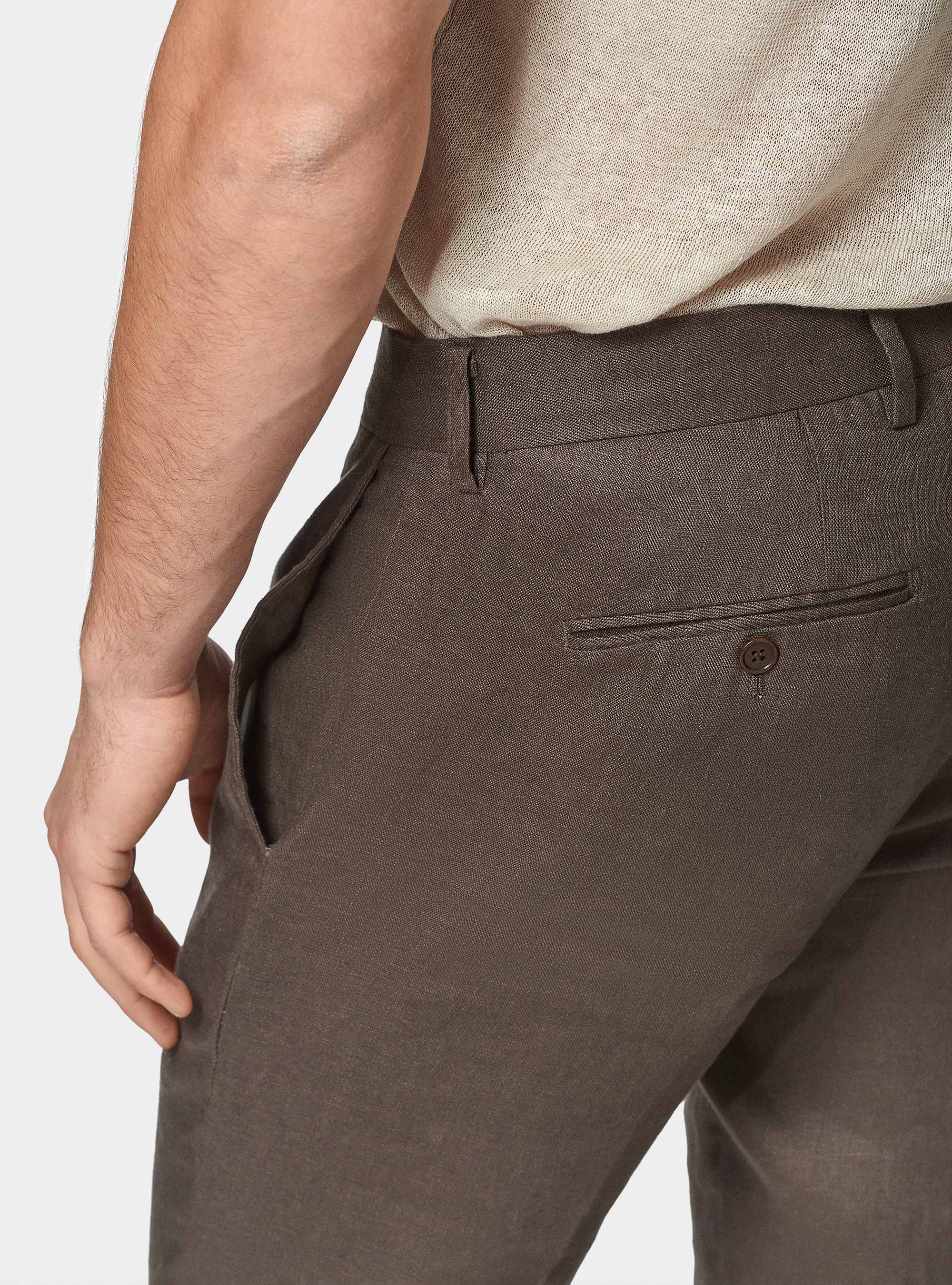 Pantalon de costume en pur lin, MARRON