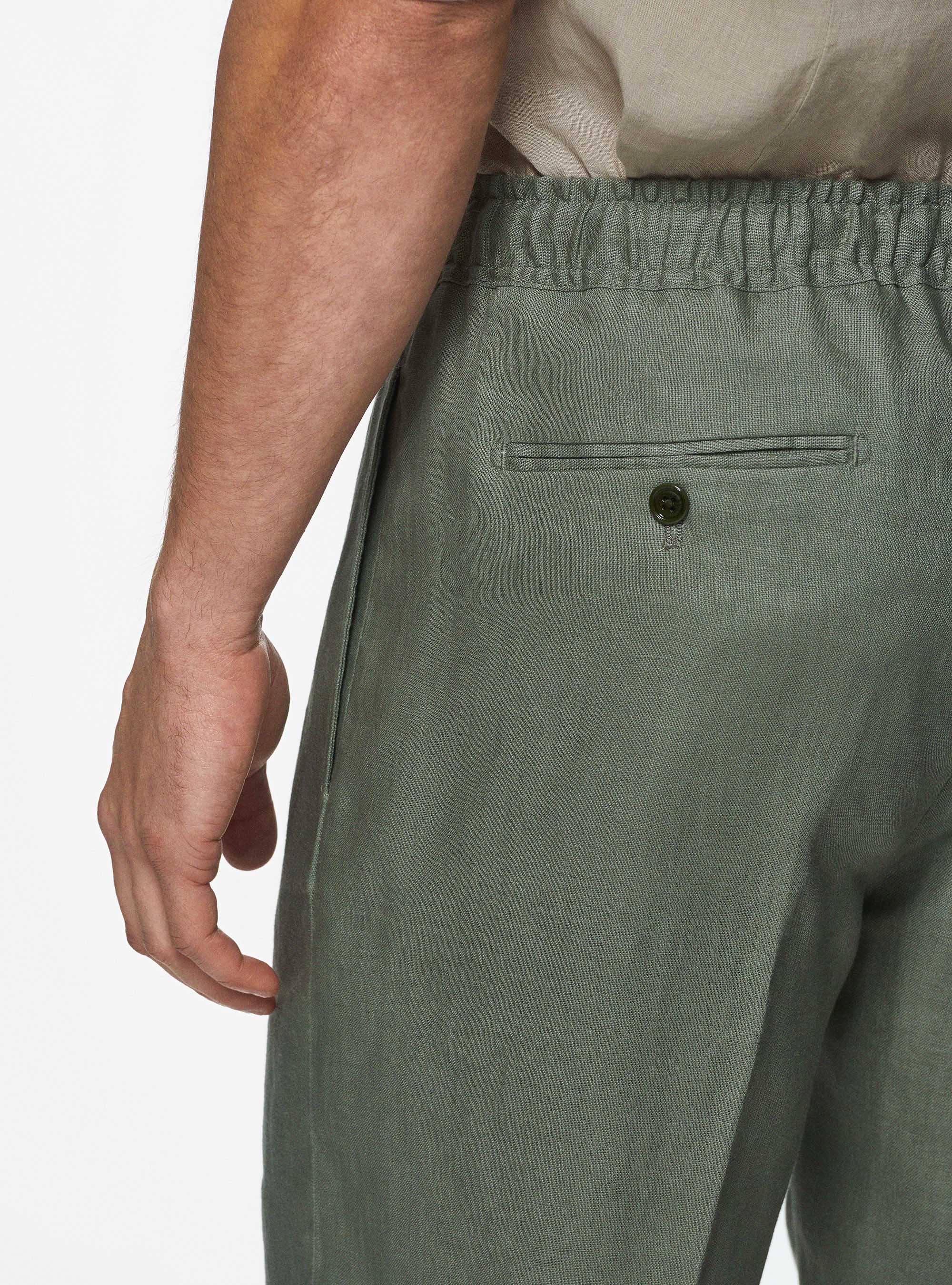 Linen Bermuda shorts with elastic and drawstring, SALVIA 0602C