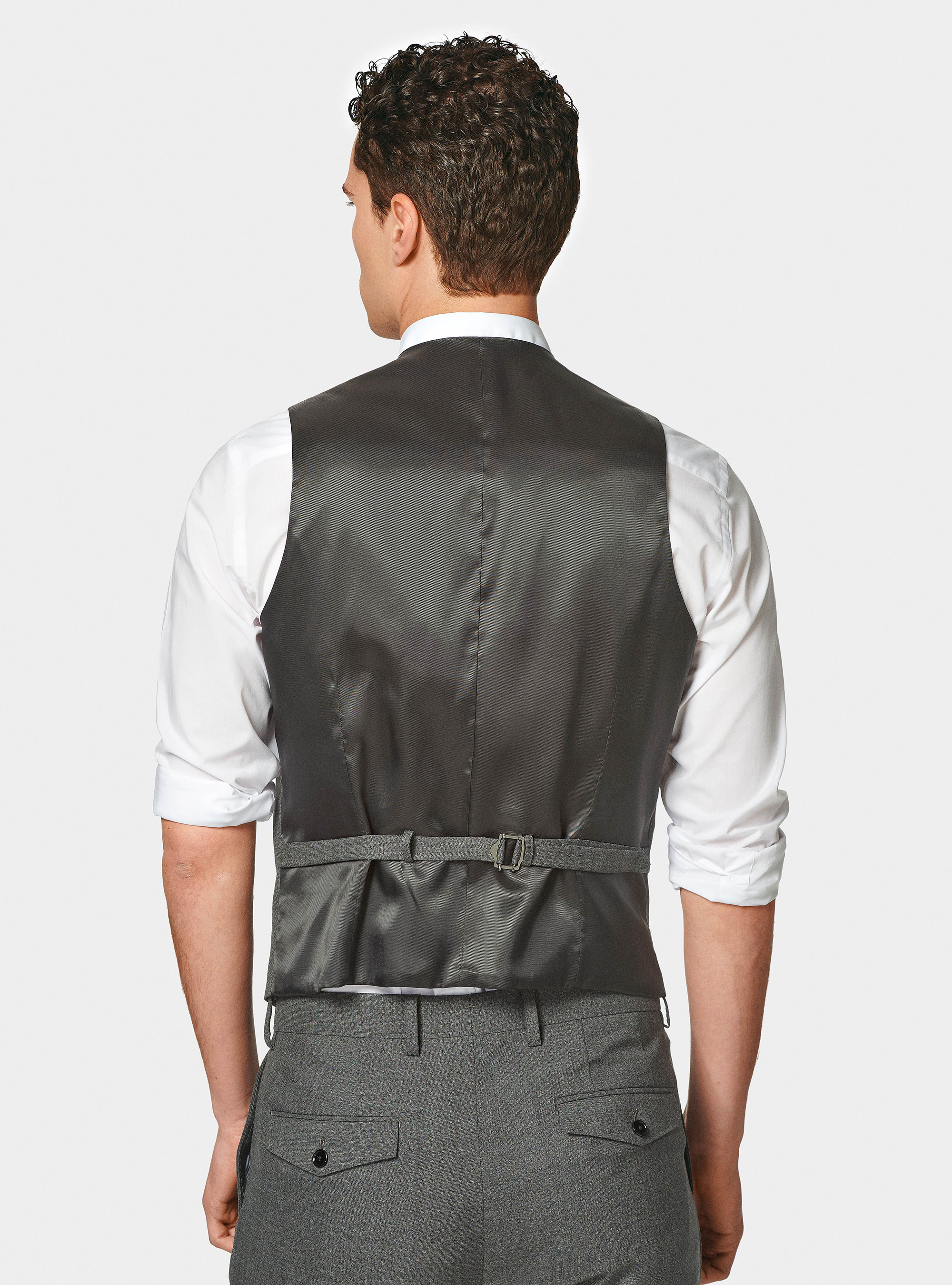 Single-breasted waistcoat in pure wool Vitale barberis Canonico, ASFALTO 0112C