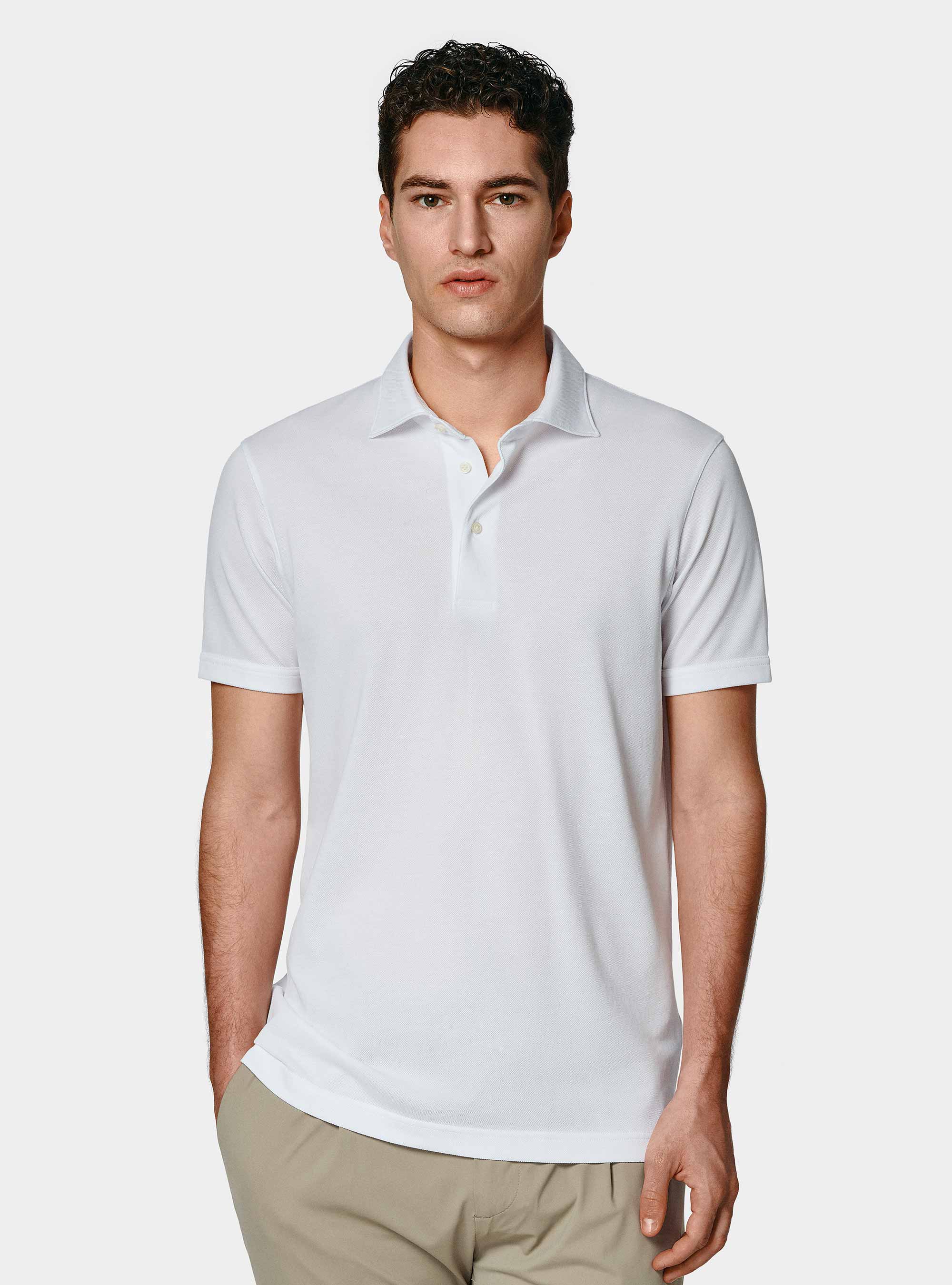 Polo GT01 in piquet stretch, BIANCO