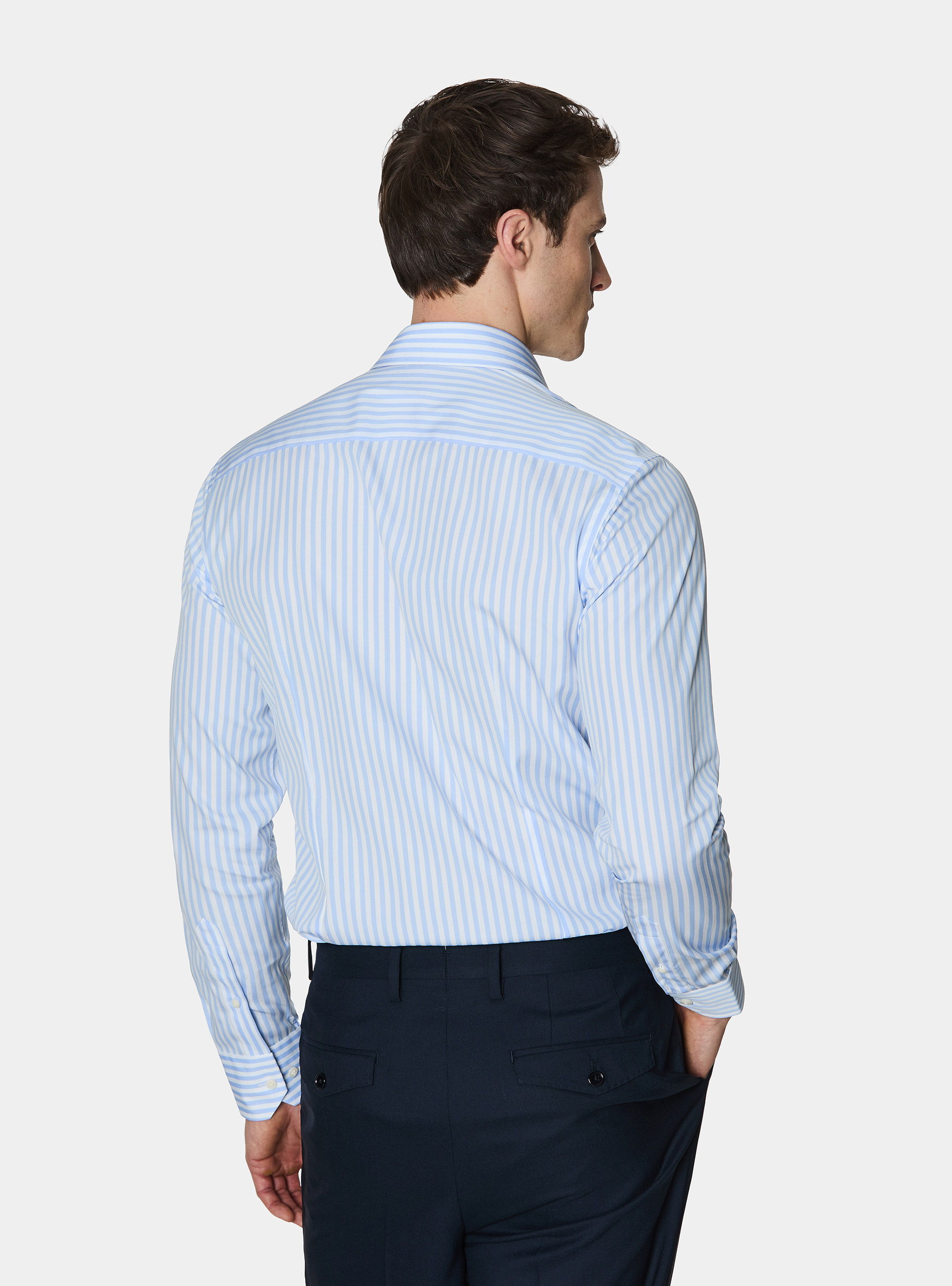 Wide-striped cotton poplin shirt, LIGHT BLUE