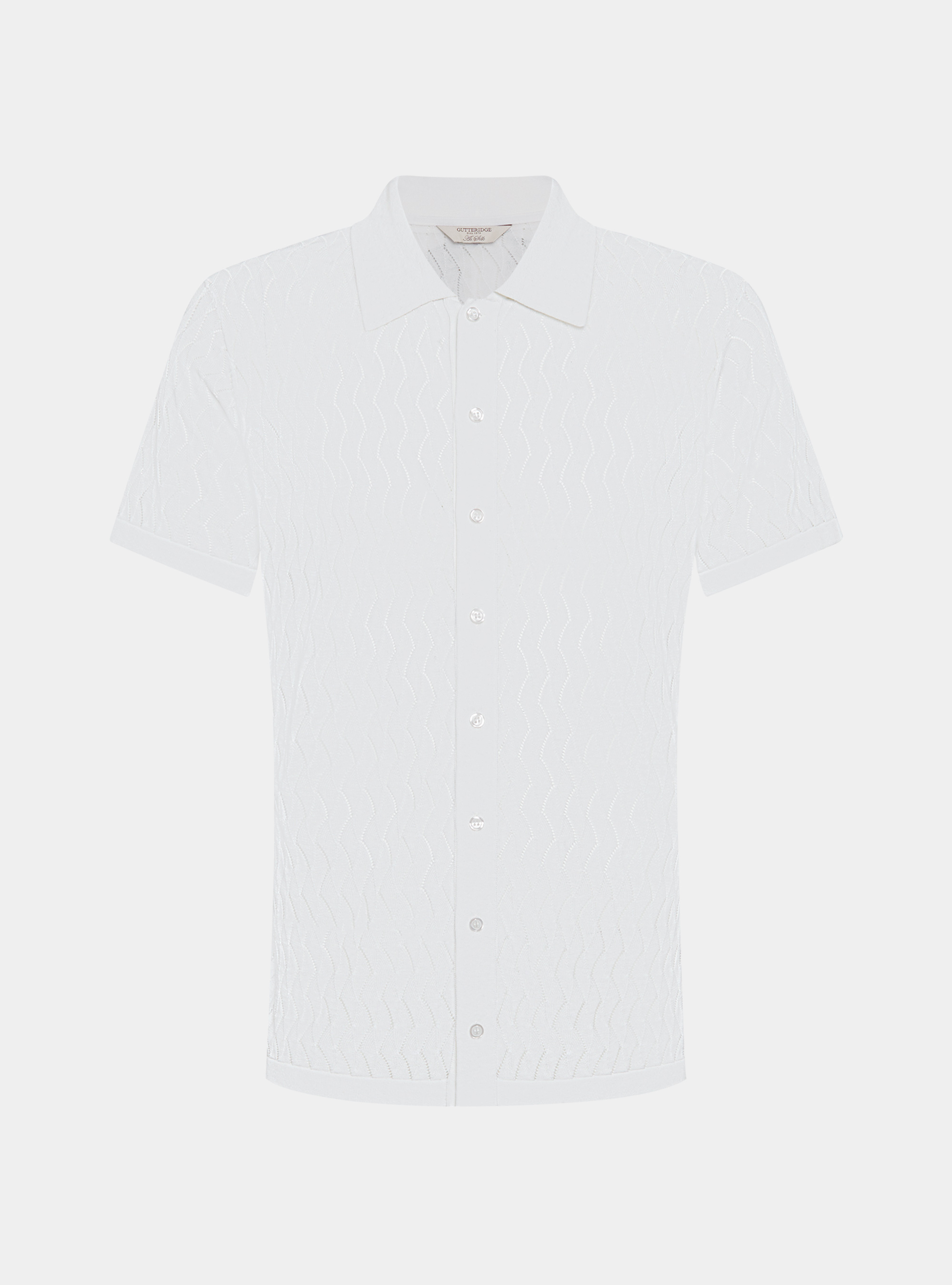 Cotton and silk perforated knit polo shirt, WHITE