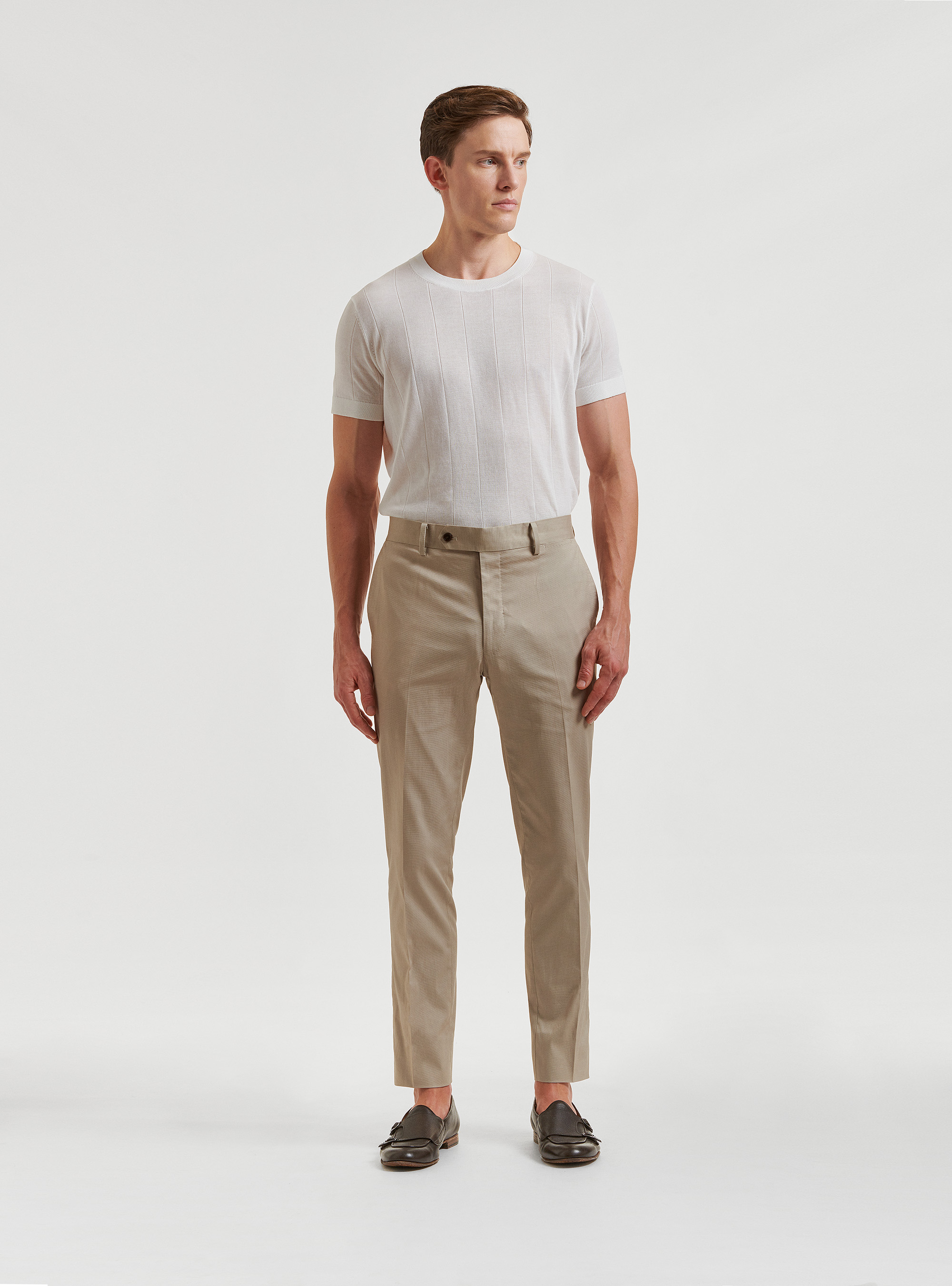 Armoured cotton suit trousers, SAND