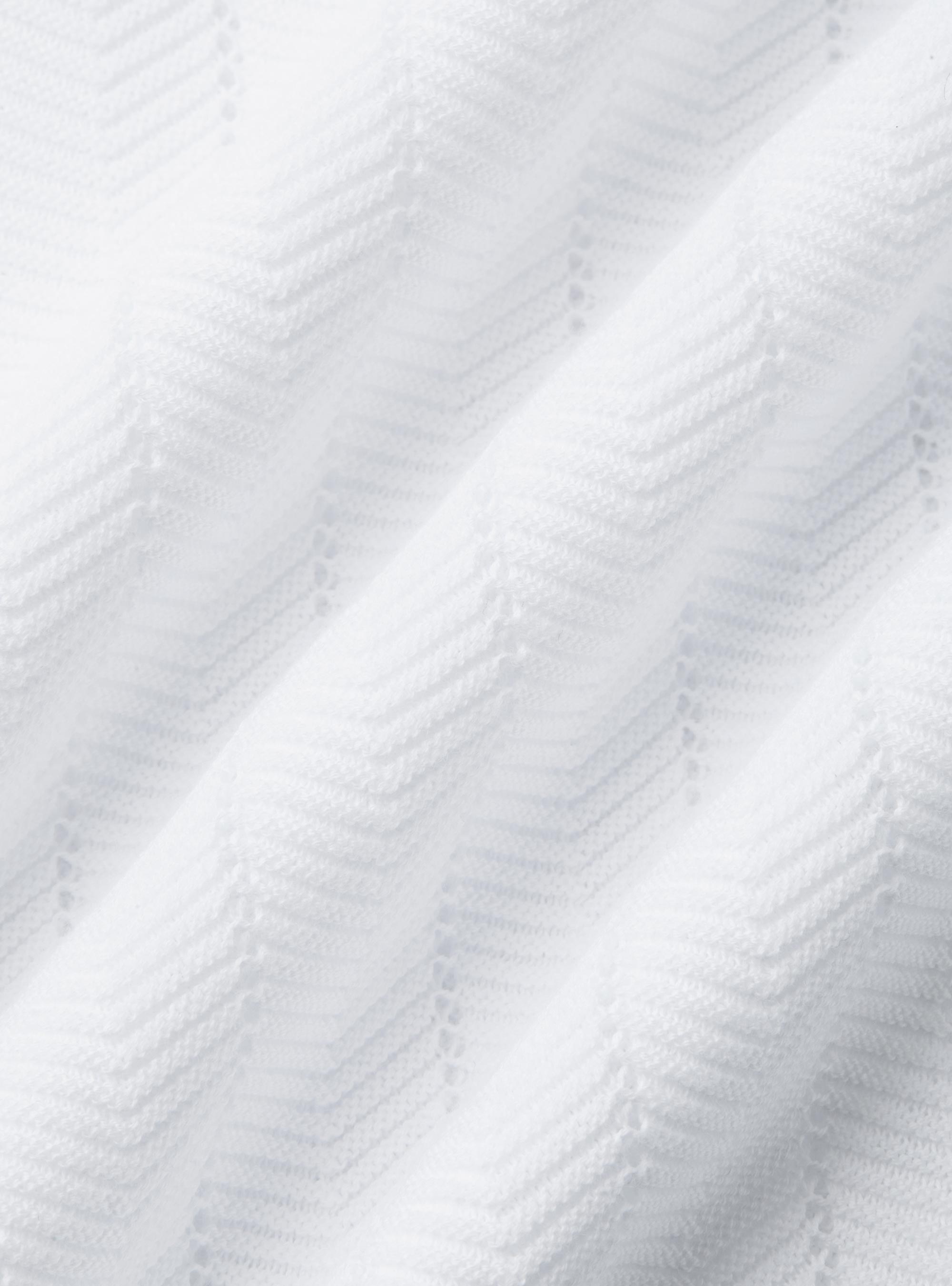 Polo perforado de algod&oacute;n a rayas, BLANCO