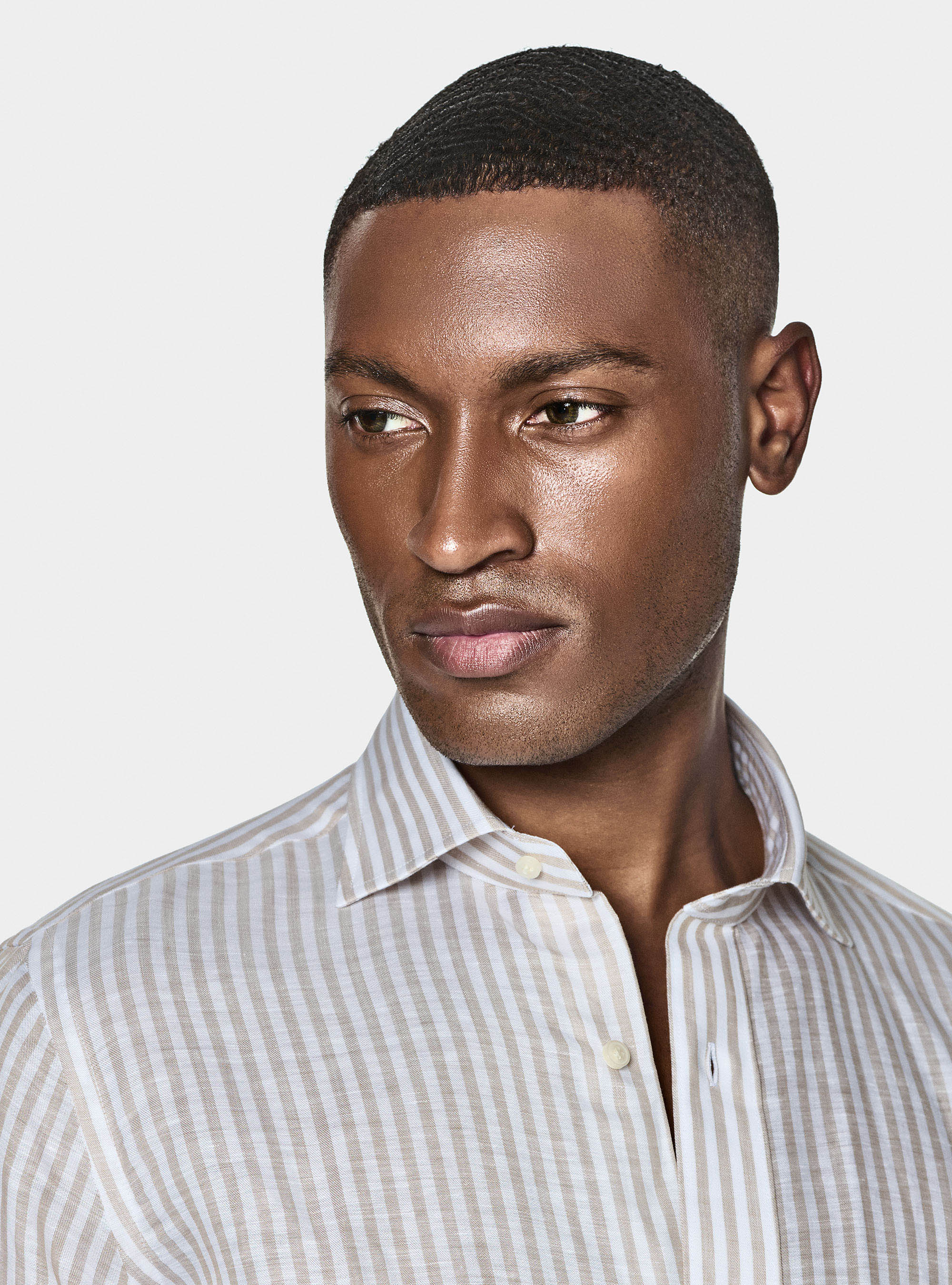 Camicia rigata in misto lino, SABBIA