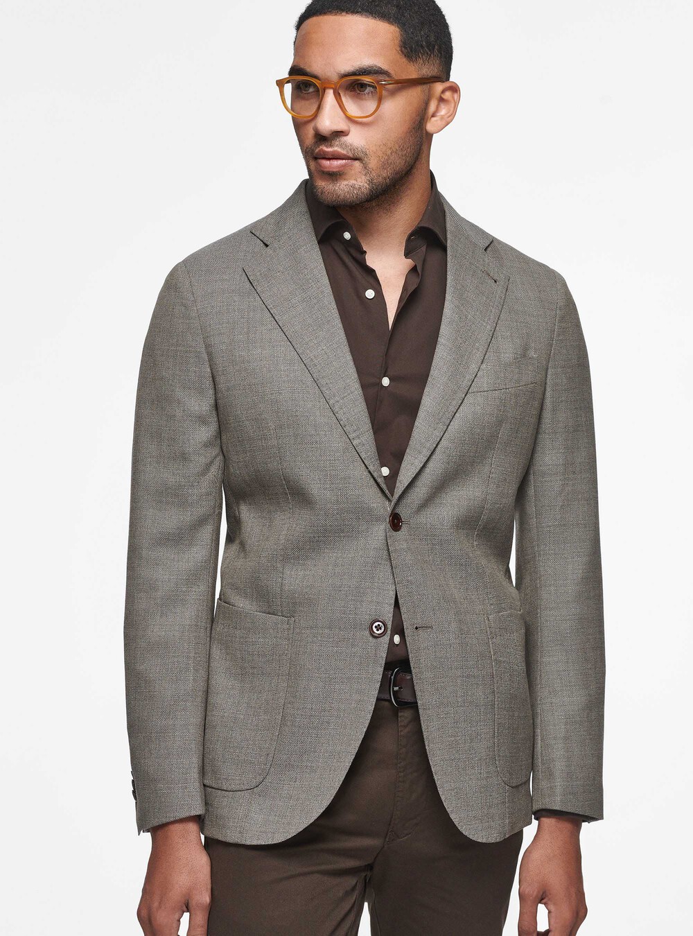 Micro-textured pure wool blazer, MUD