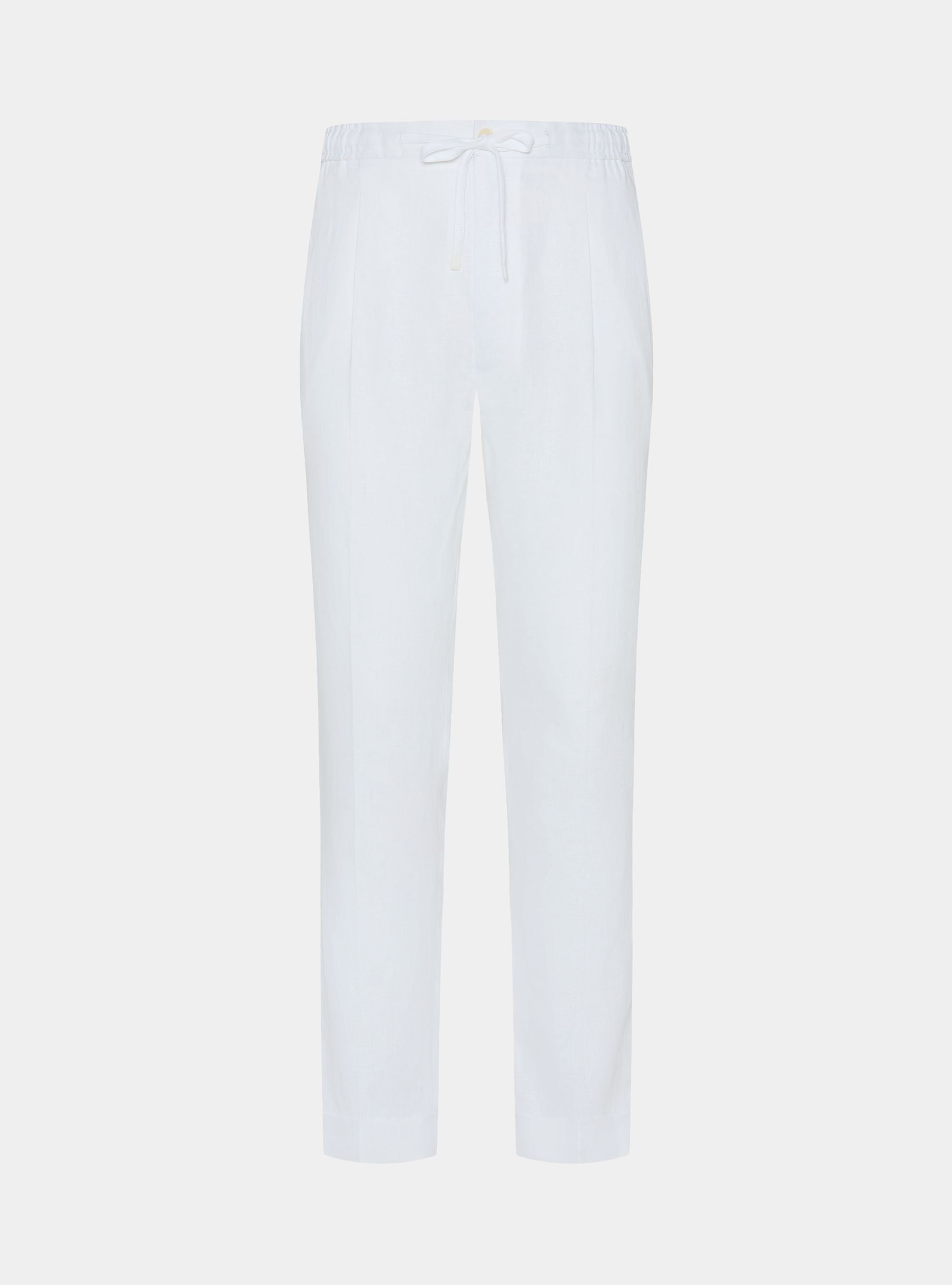 Pure linen trousers with pleat and drawstring, WHITE