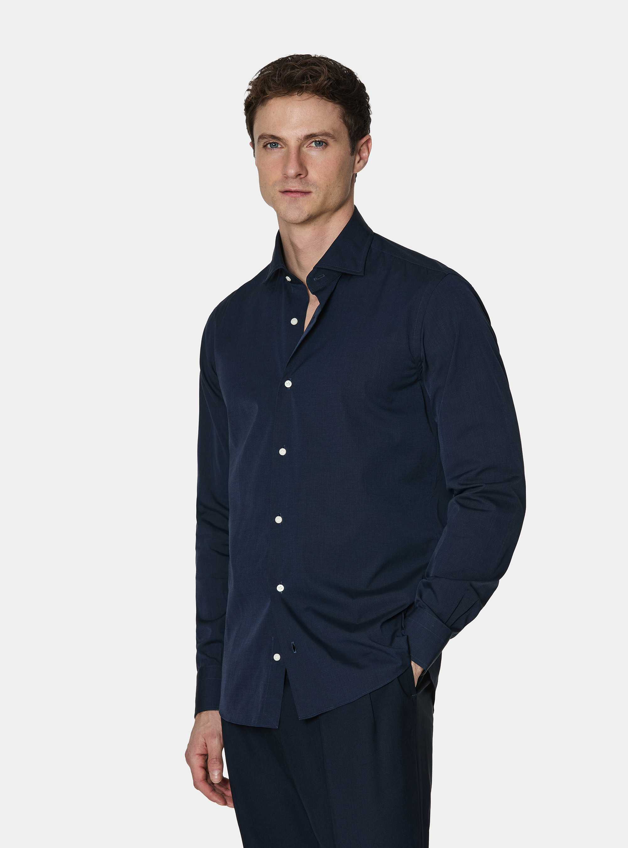 Camisa de algod&oacute;n fil a fil, AZUL MARINO