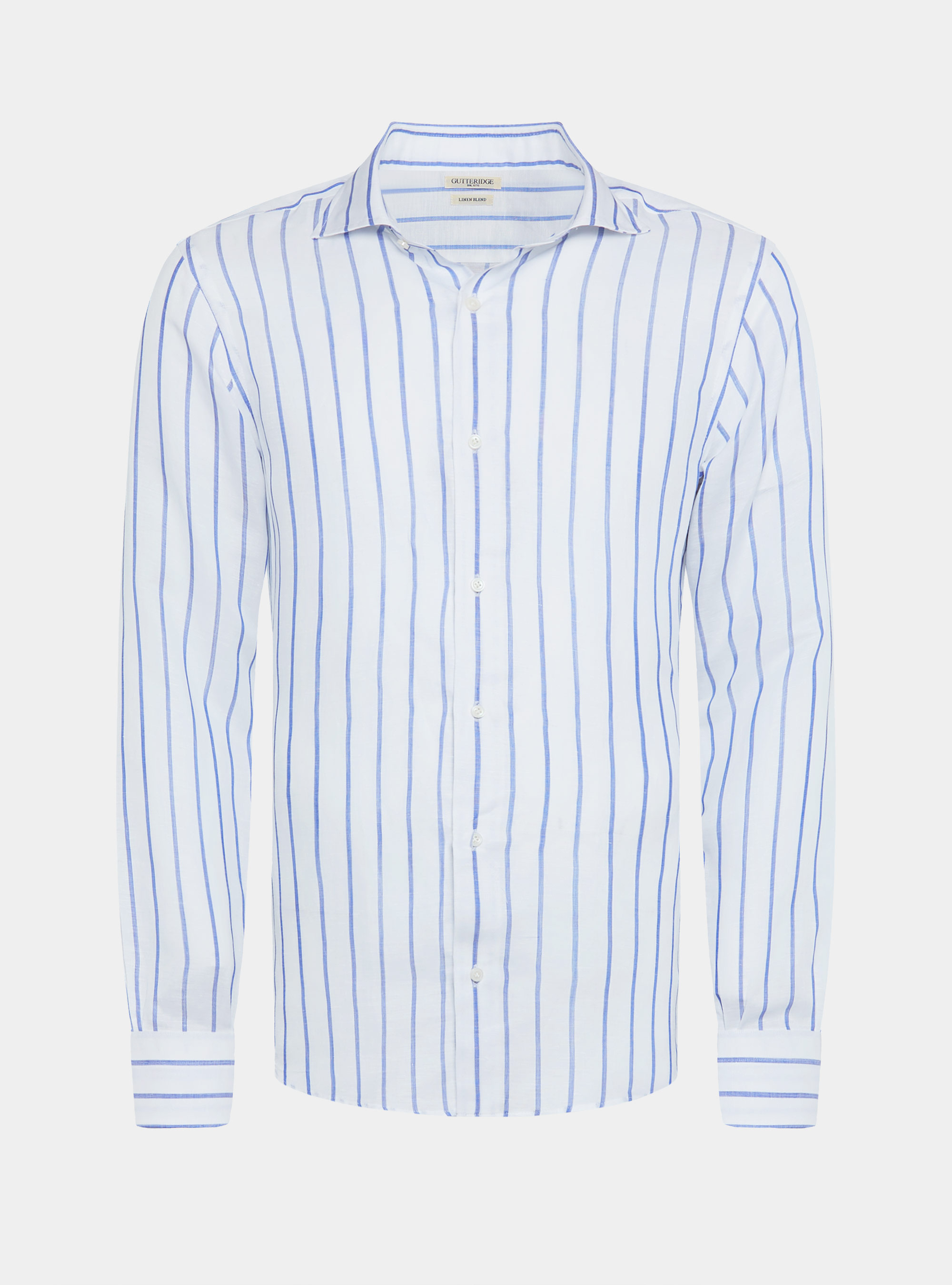 Chemise &agrave; rayures en lin m&eacute;lang&eacute;, BLEU