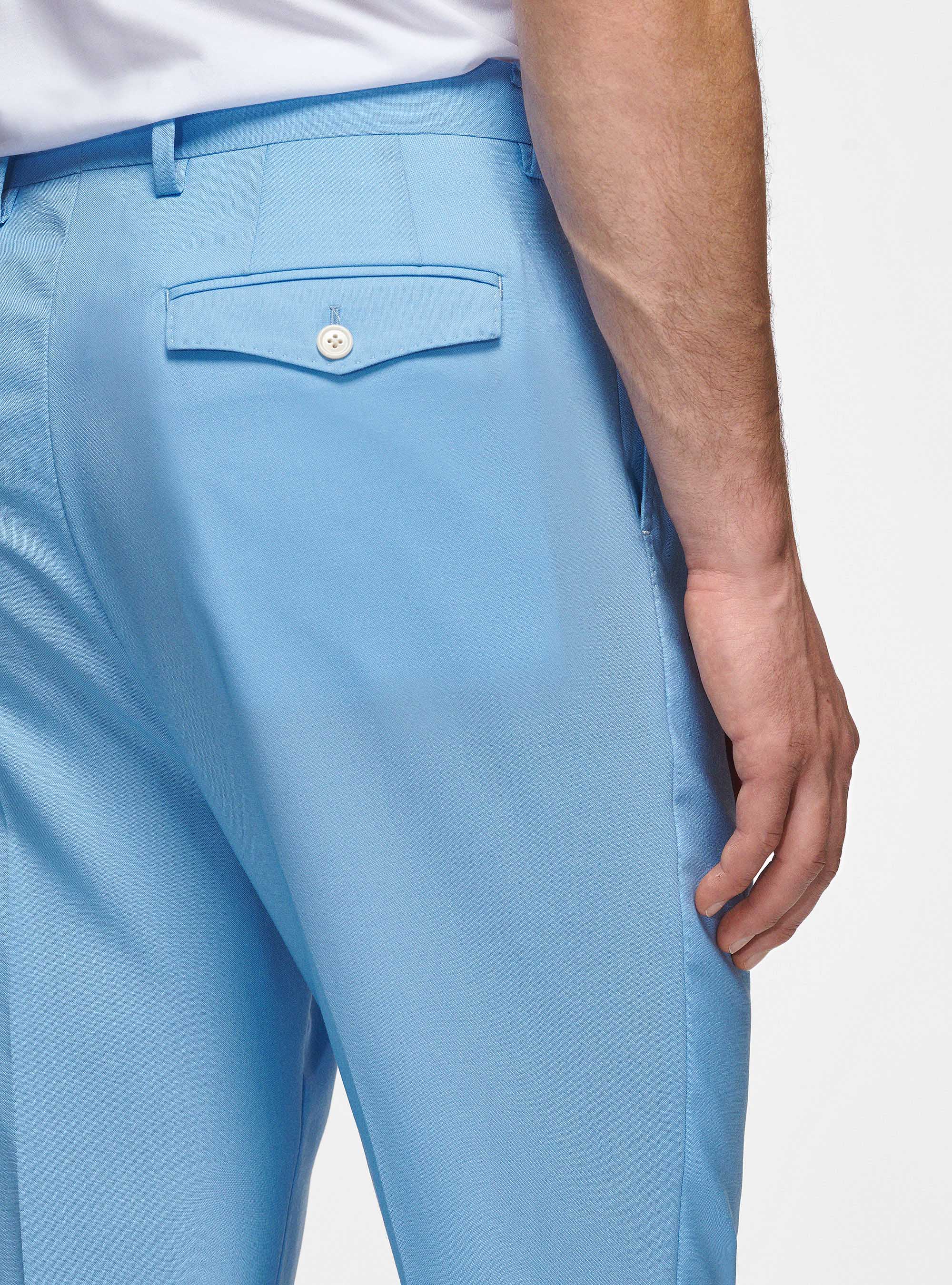 Pure wool pleat trousers, LIGHT BLUE
