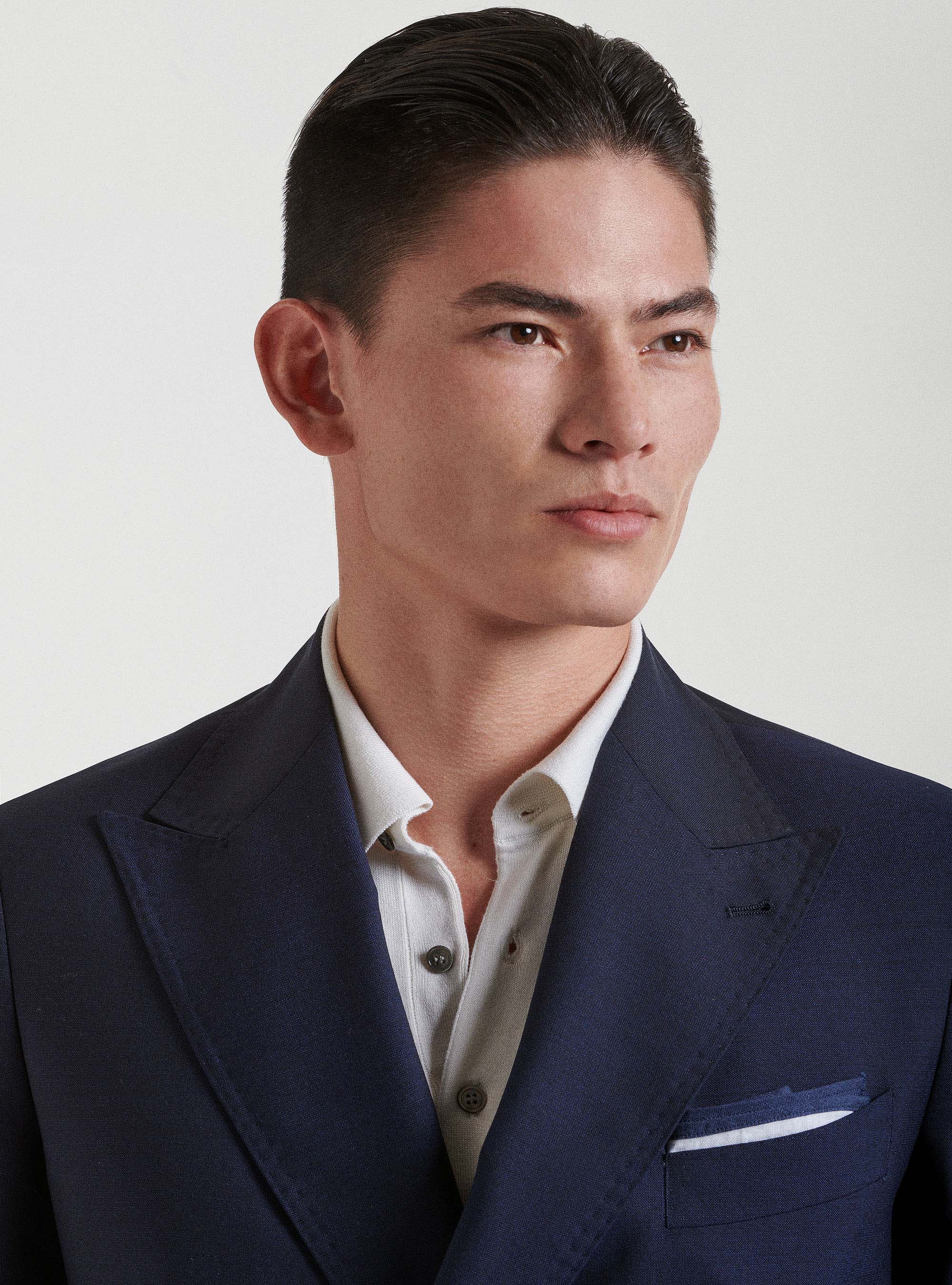 Double-breasted slim fit blazer in pure wool Vitale Barberis Canonico, NAVY BLUE