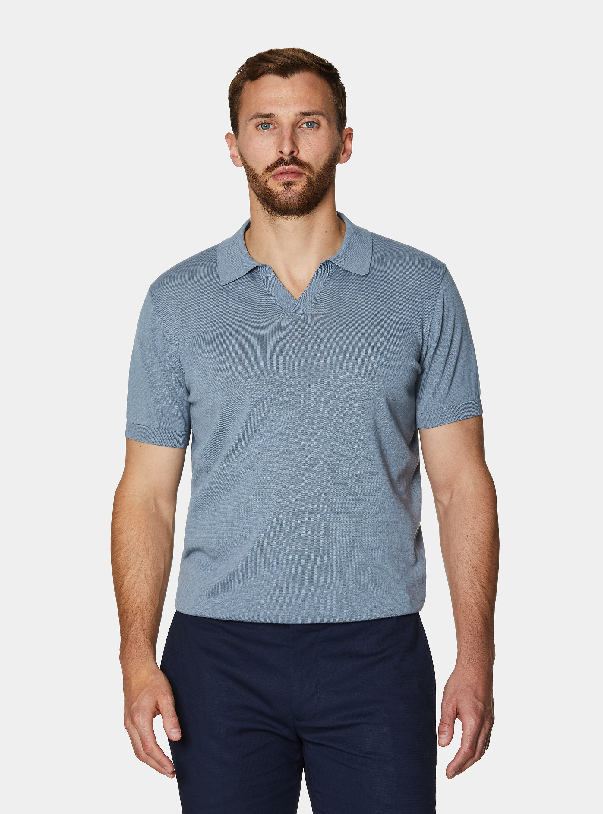 Buttonless knitted polo shirt in extra-fine cotton, AVIO 0292C