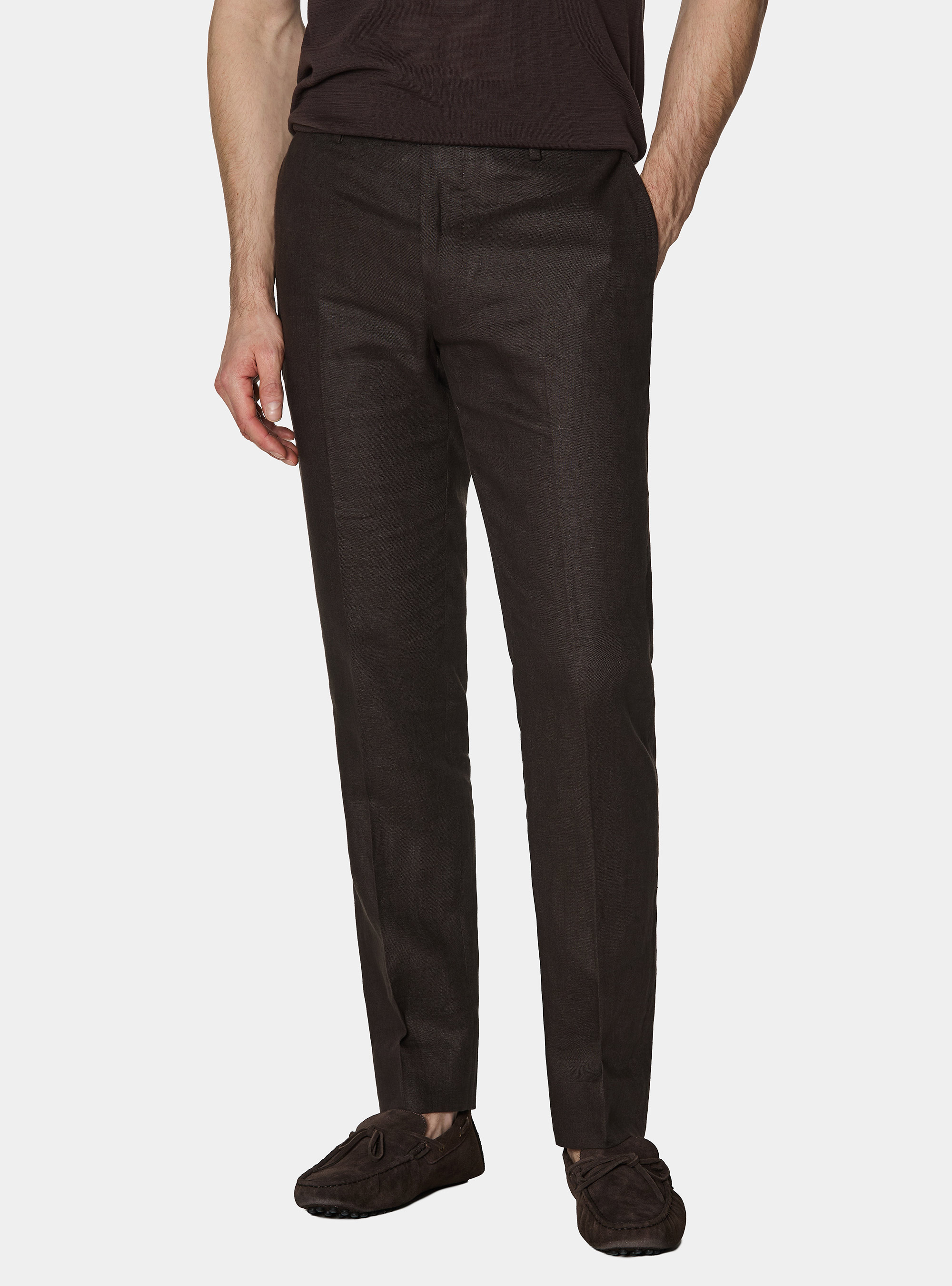 Pure linen suit trousers, BROWN