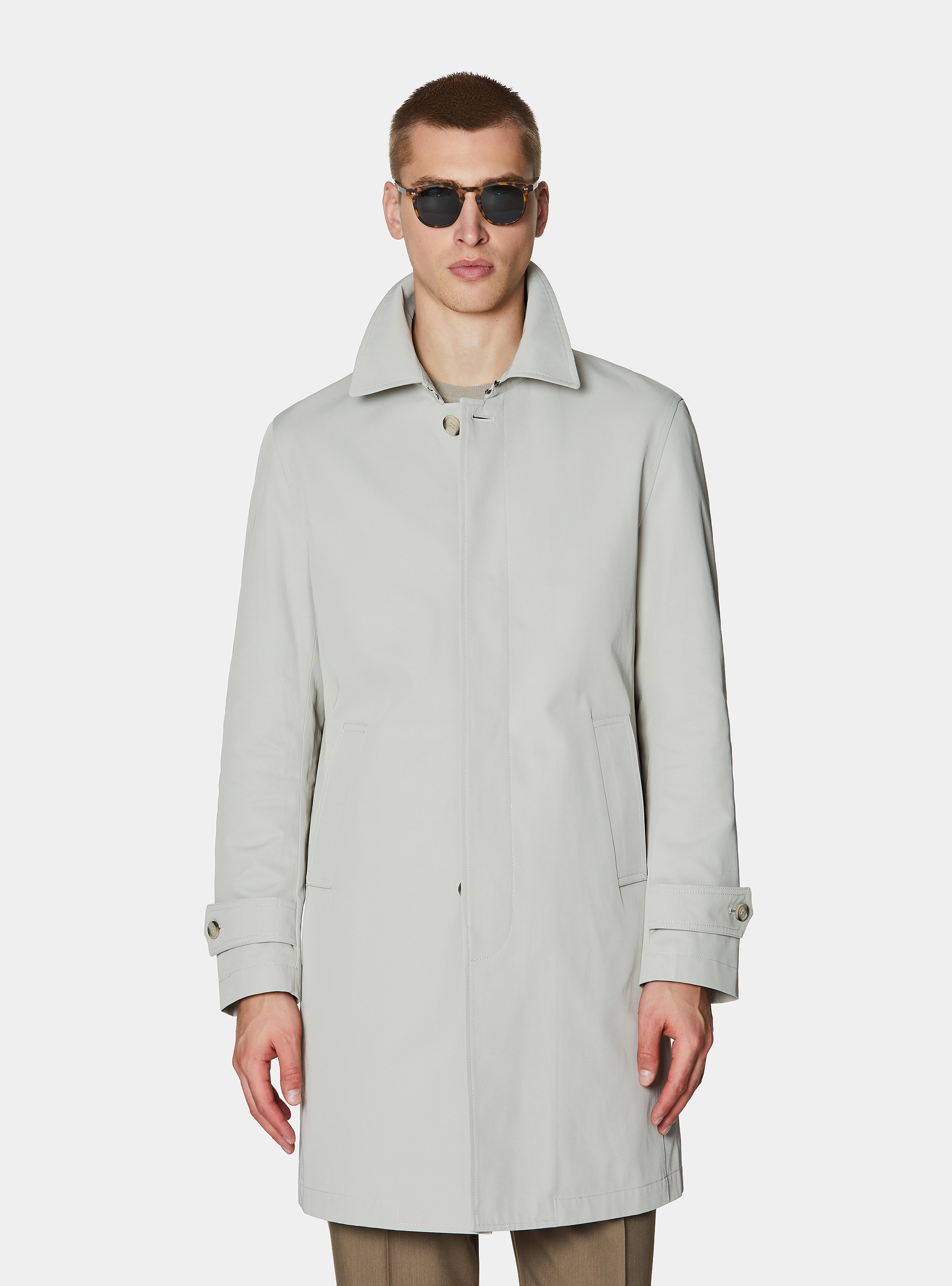 Single-breasted raincoat in cotton blend, ECRU