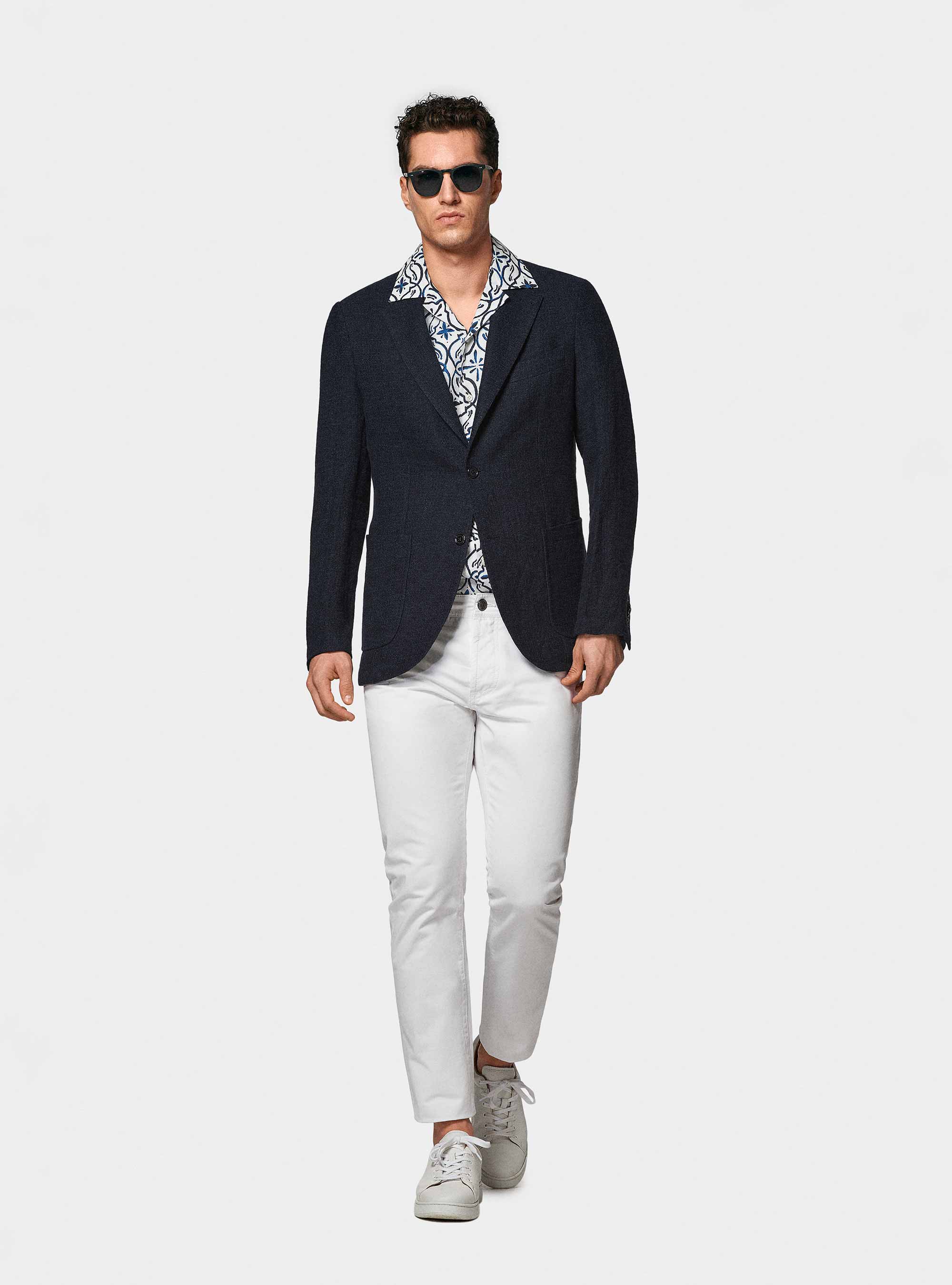 Linen crepe blazer, NAVY BLUE