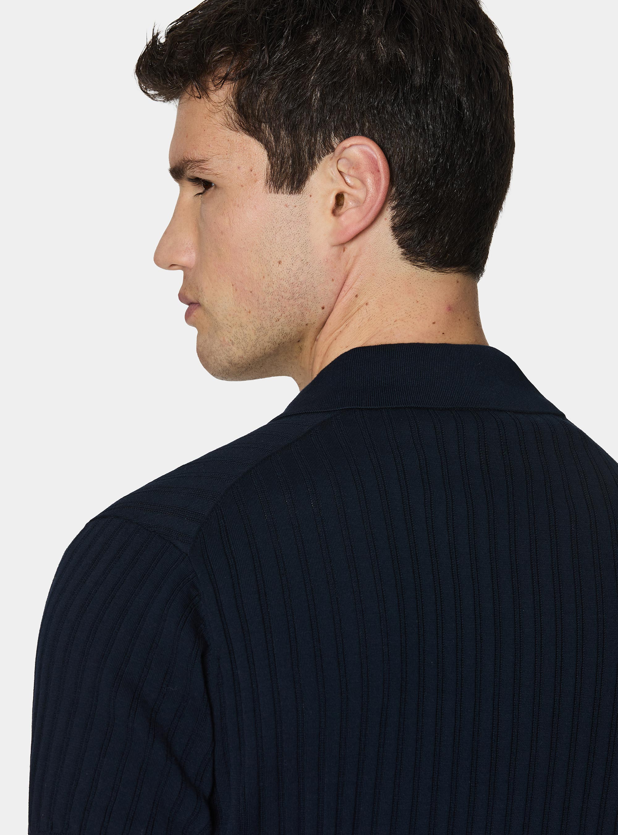 Strickpullover aus extrafeiner Baumwolle mit Lochmuster, NAVY 0218C