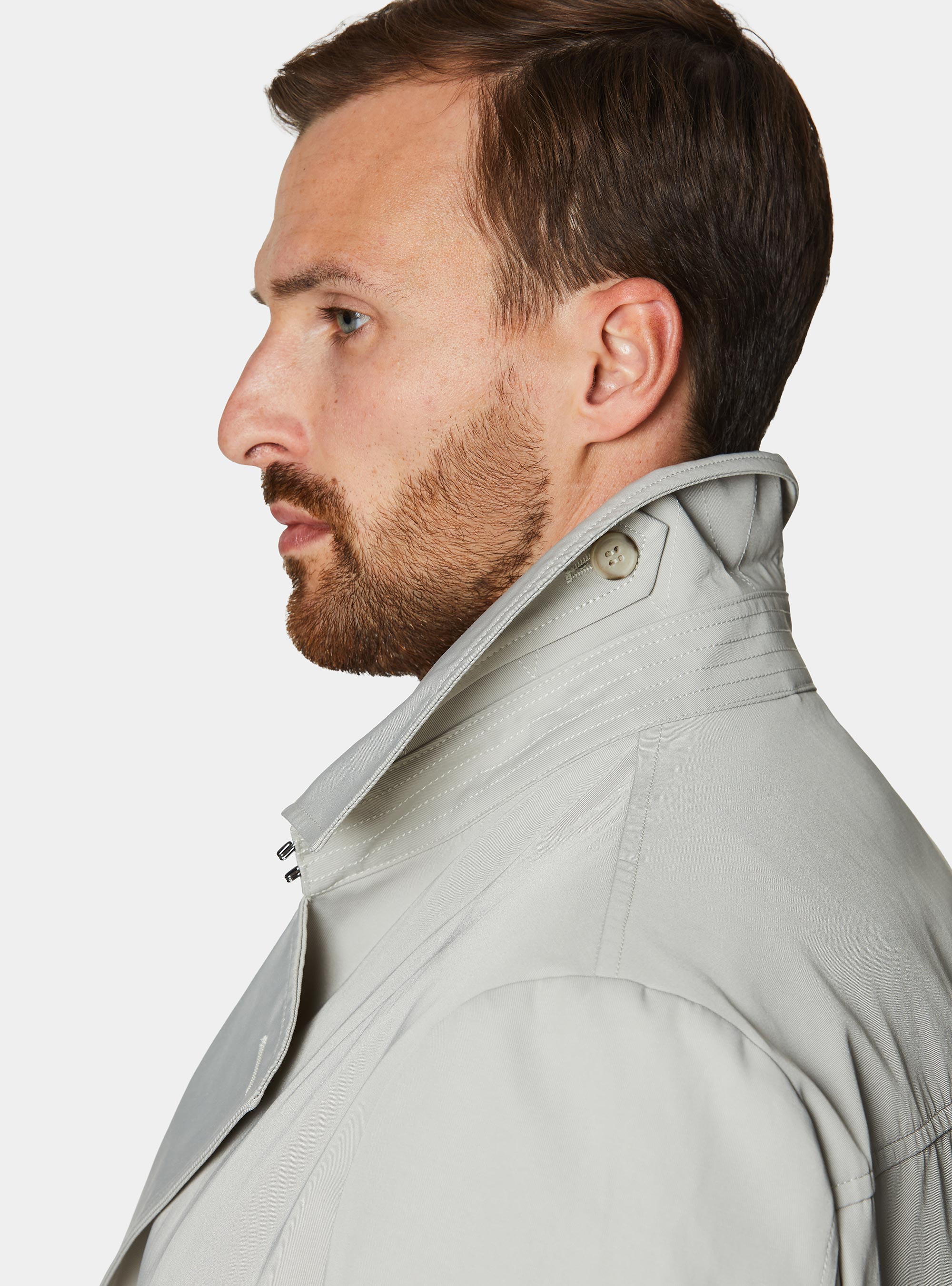 Double-breasted trench coat in cotton twill, ECRU