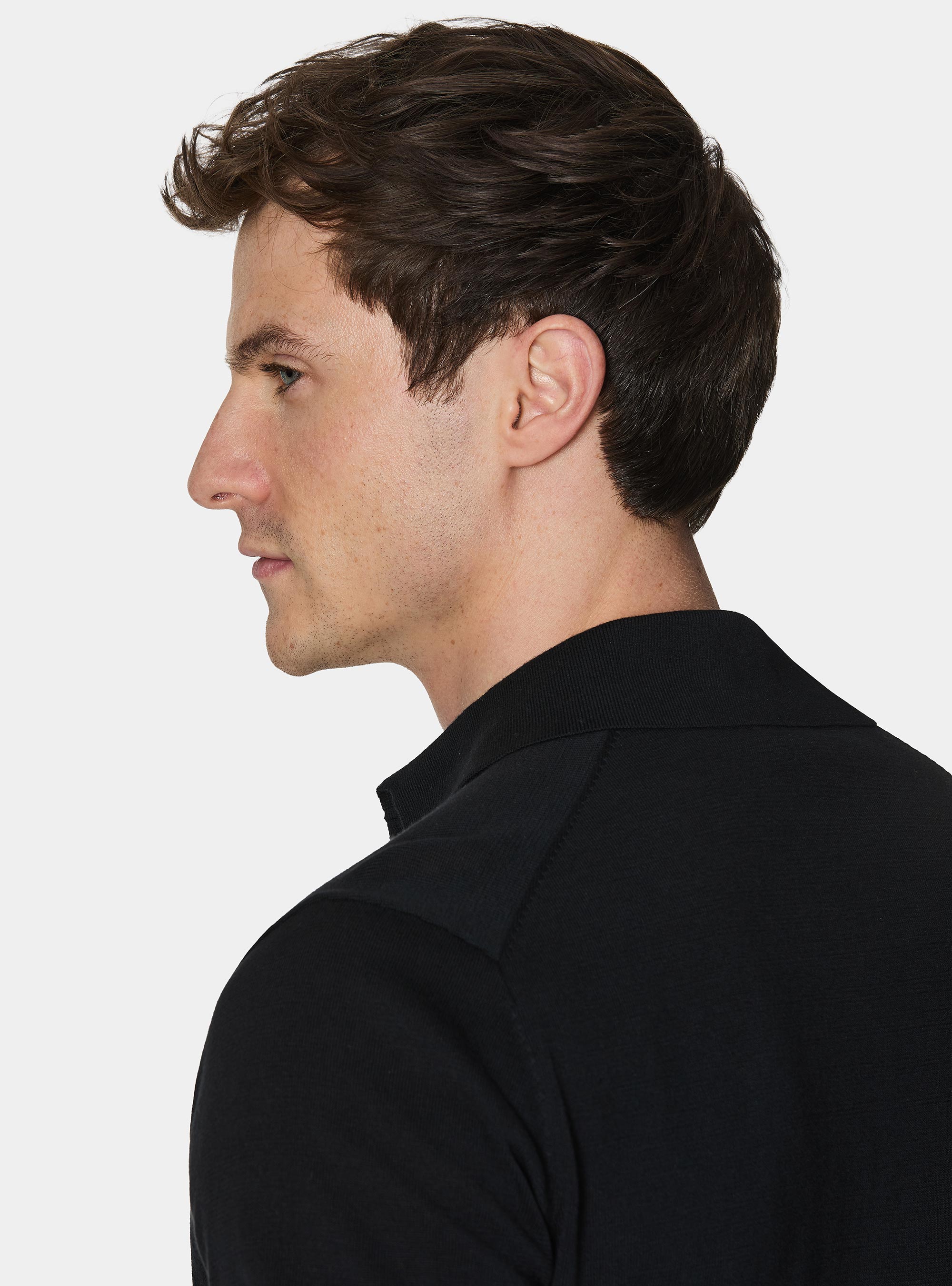 Extra-fine cotton knit polo shirt, BLACK