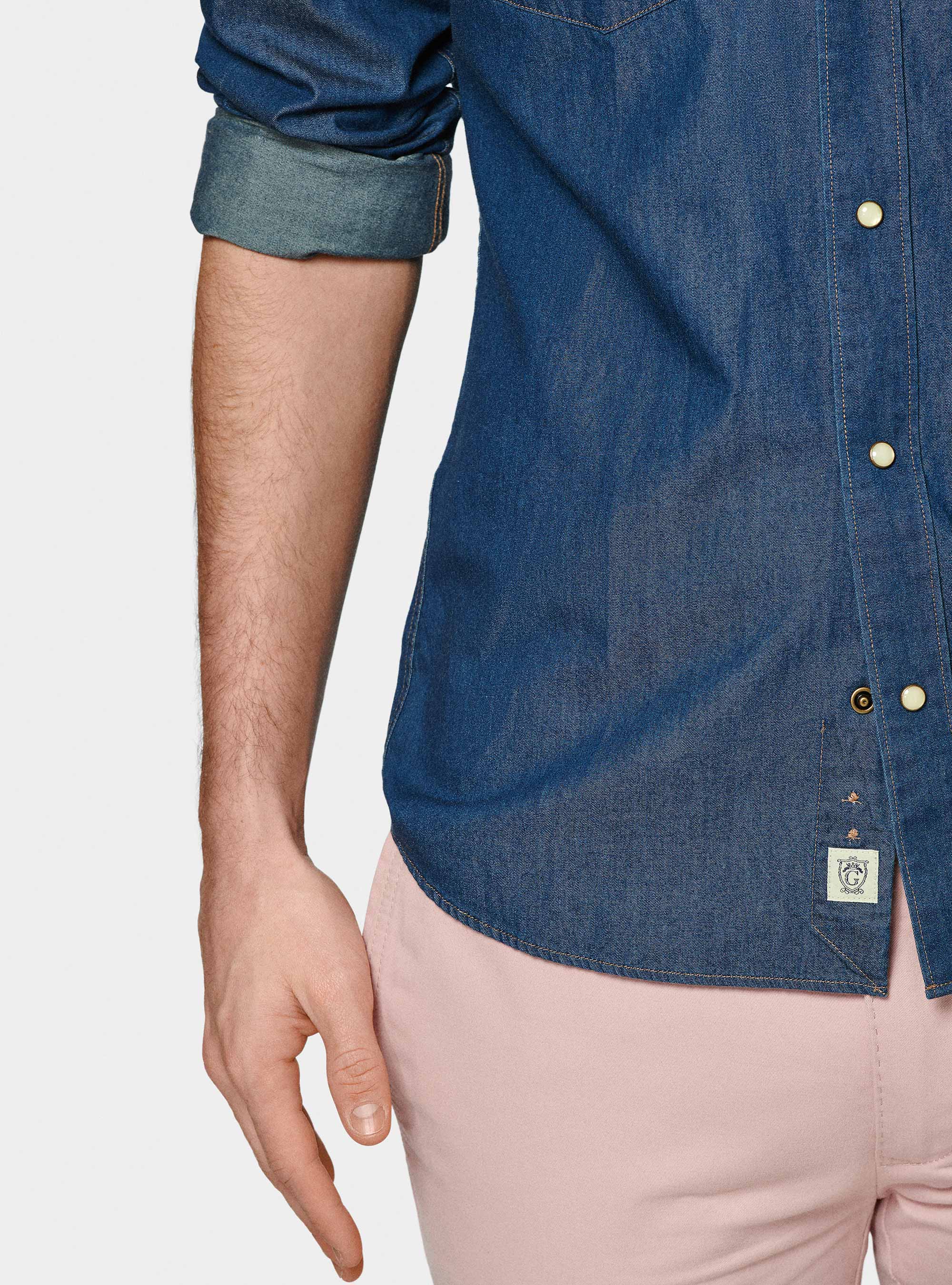 Cotton chambray western shirt, NAVY BLUE
