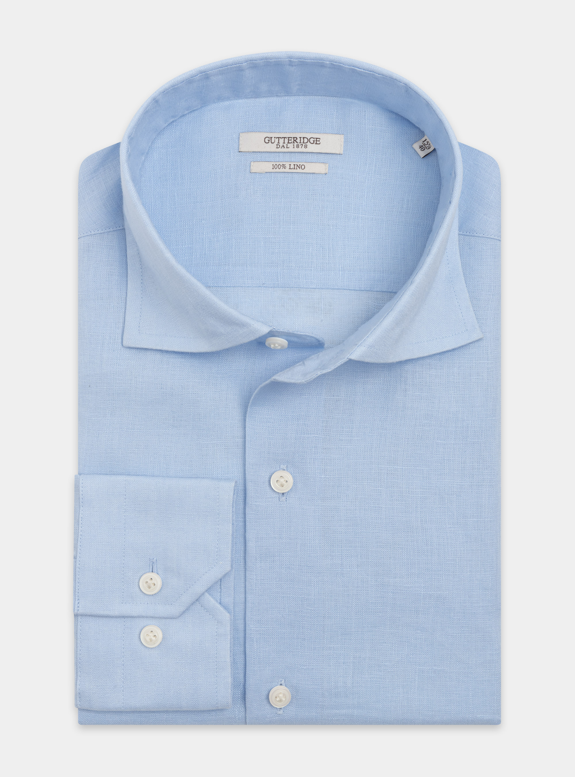 Camicia in puro lino con collo semi francese, AZZURRO