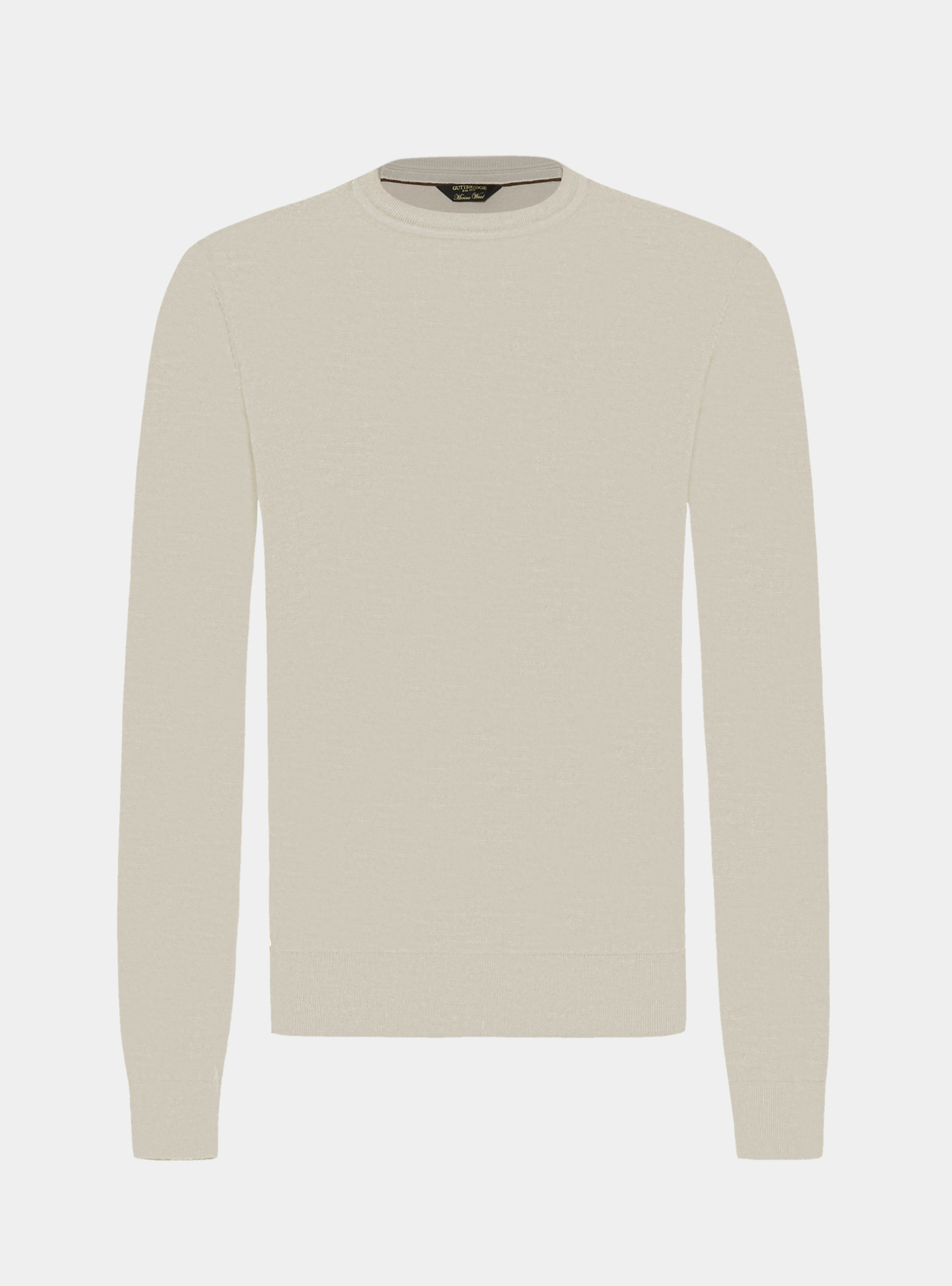 Crew-neck sweater in pure extra-fine merino wool, SAND