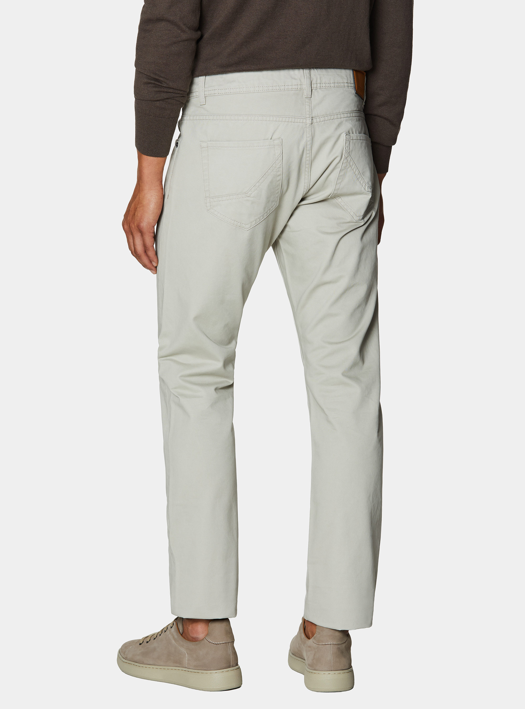 Slim-fit cotton twill trousers, ECRU