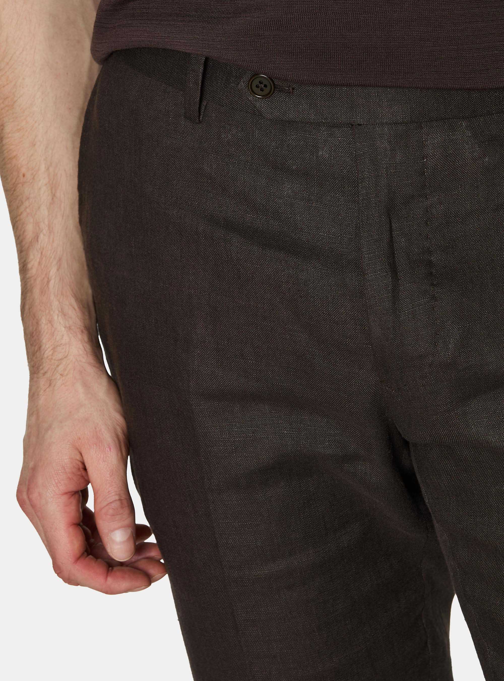 Pure linen suit trousers, BROWN