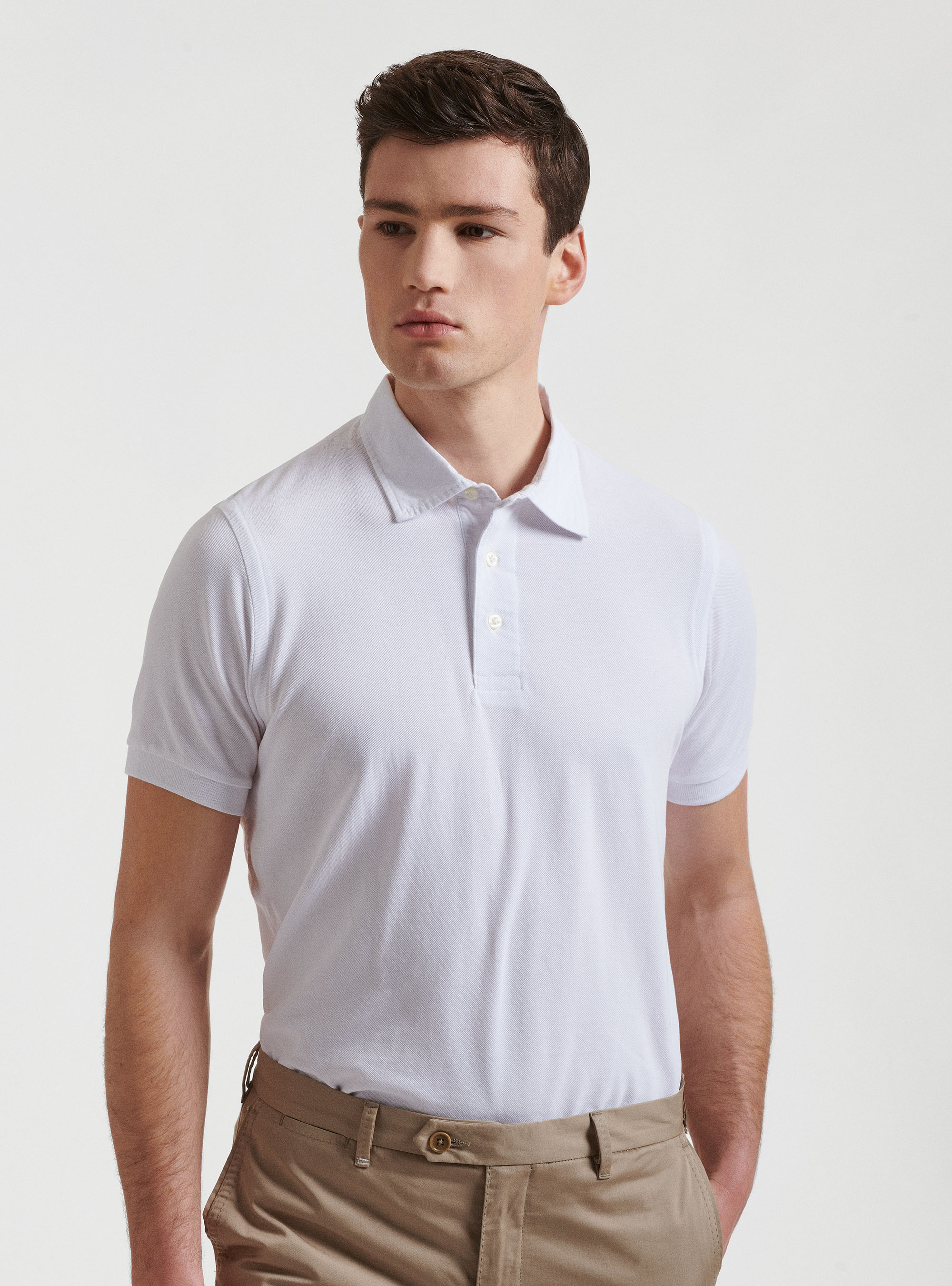 Piqu&eacute; polo shirt with shirt collar, WHITE