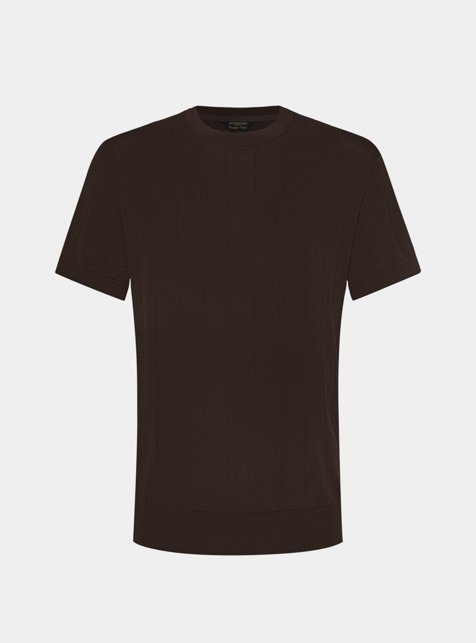 Pure cotton flat-ribbed sweater, BROWN