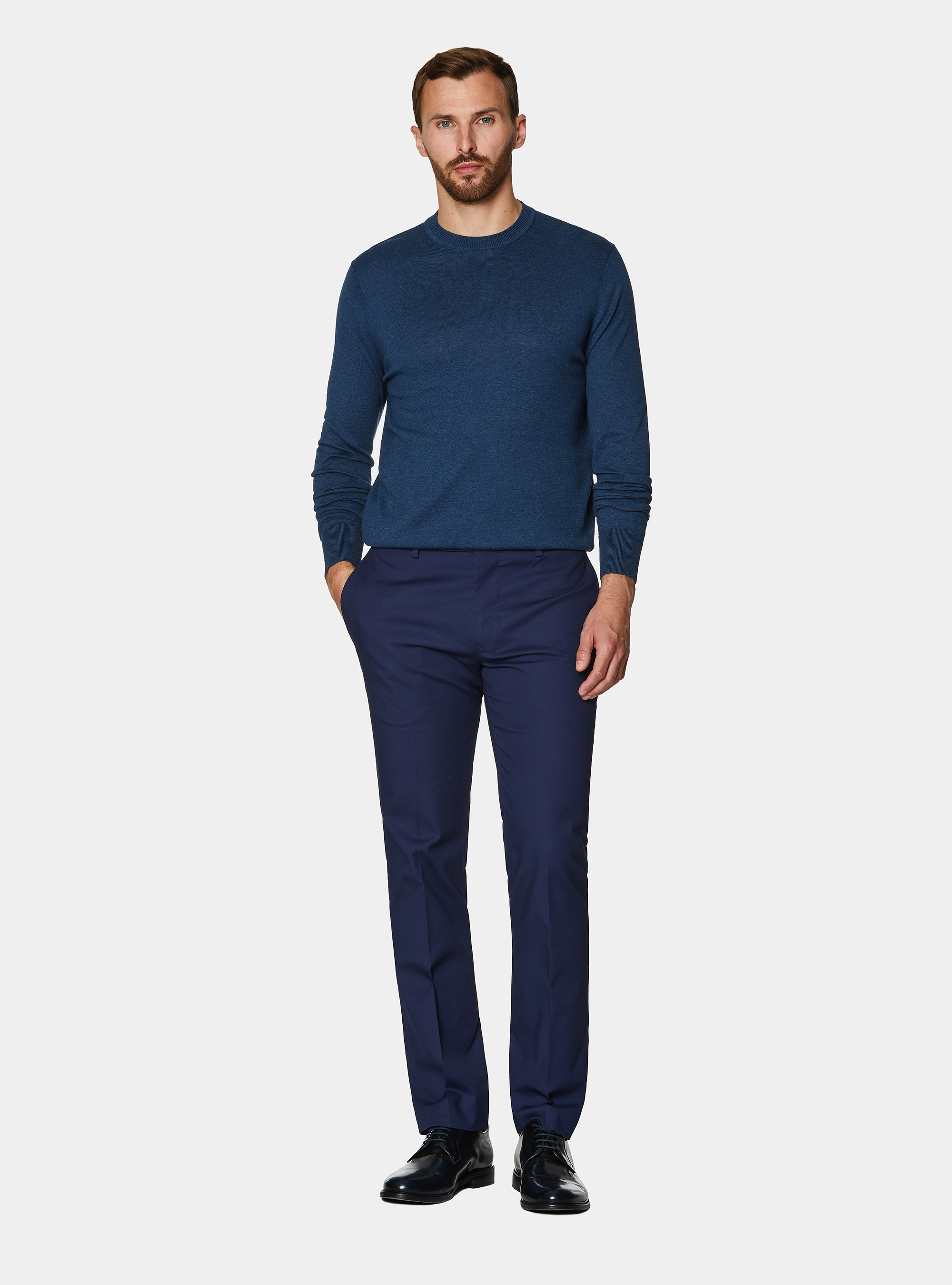 Cotton silk and cashmere crew neck sweater, INK