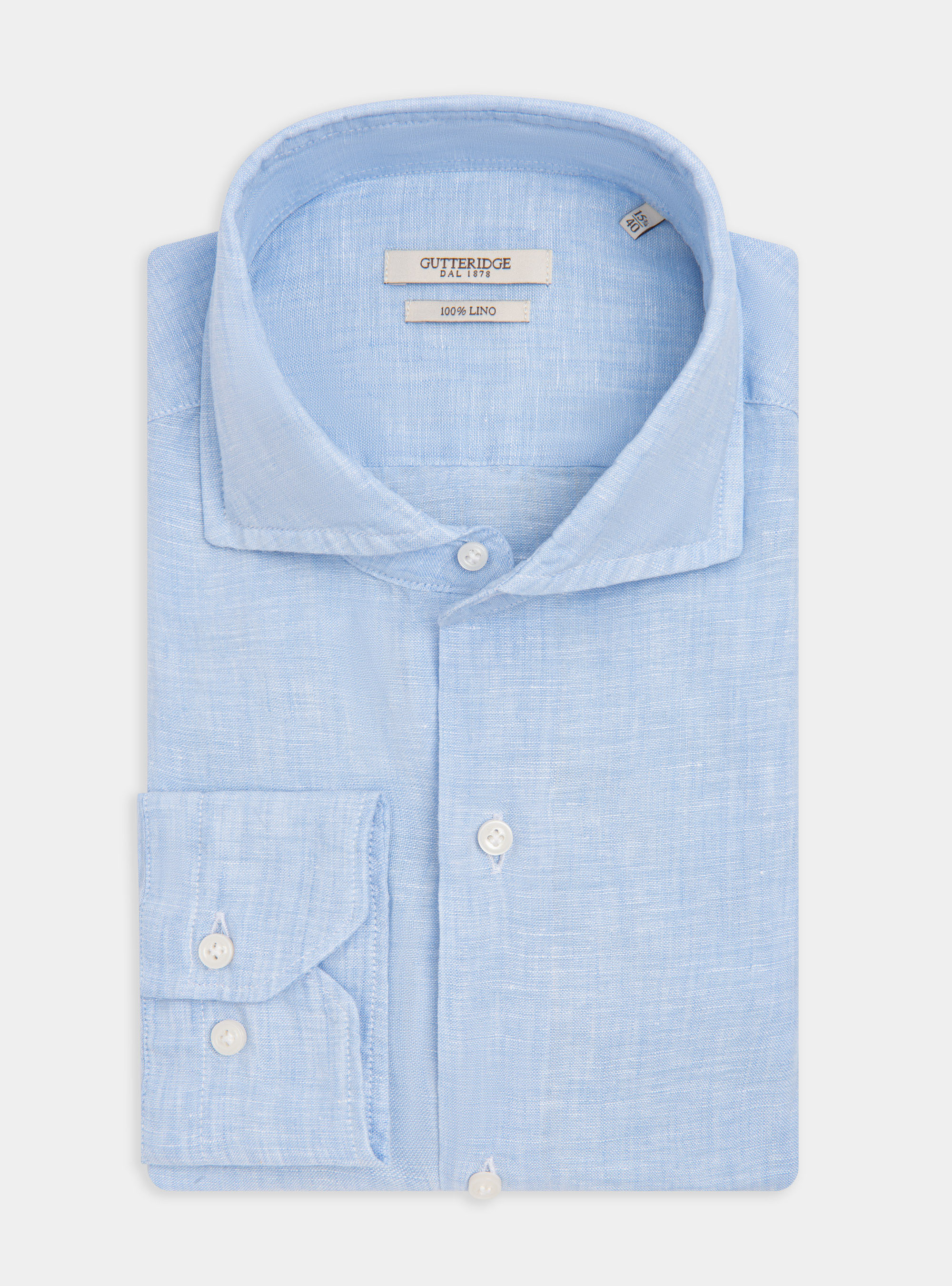 Hemd mit franz&ouml;sischem Kragen aus reinem Leinen, AZZURRO 0282C