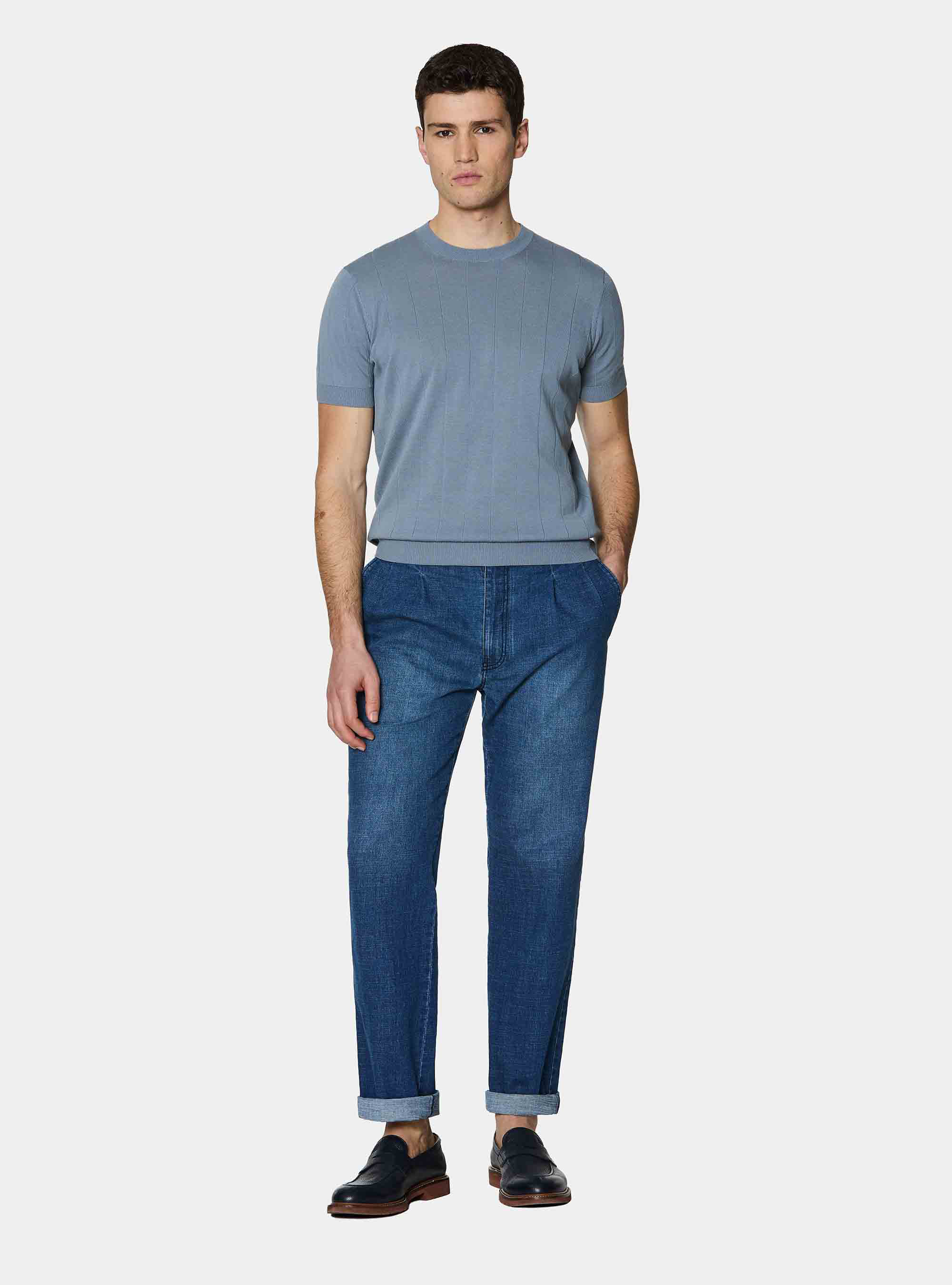Pure cotton flat-ribbed sweater, AVIO 0292C