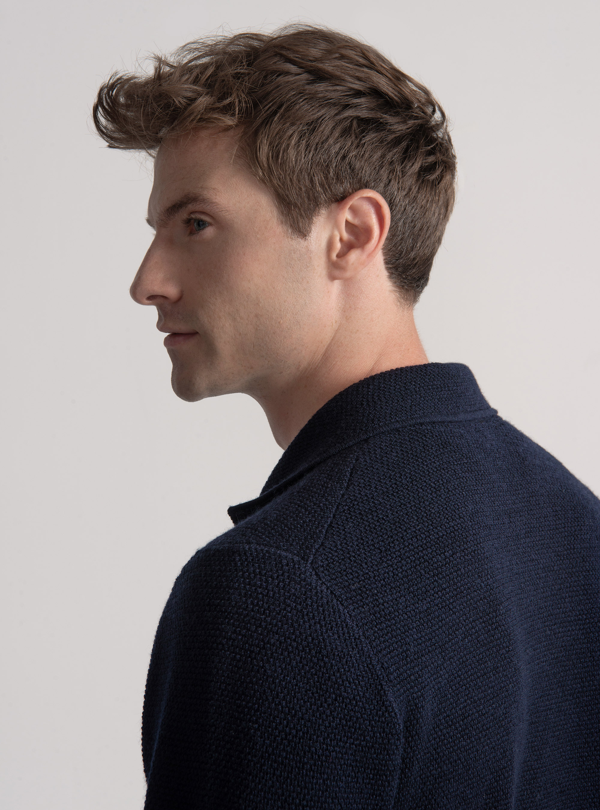 Merino wool double-breasted knitted jacket, NAVY BLUE