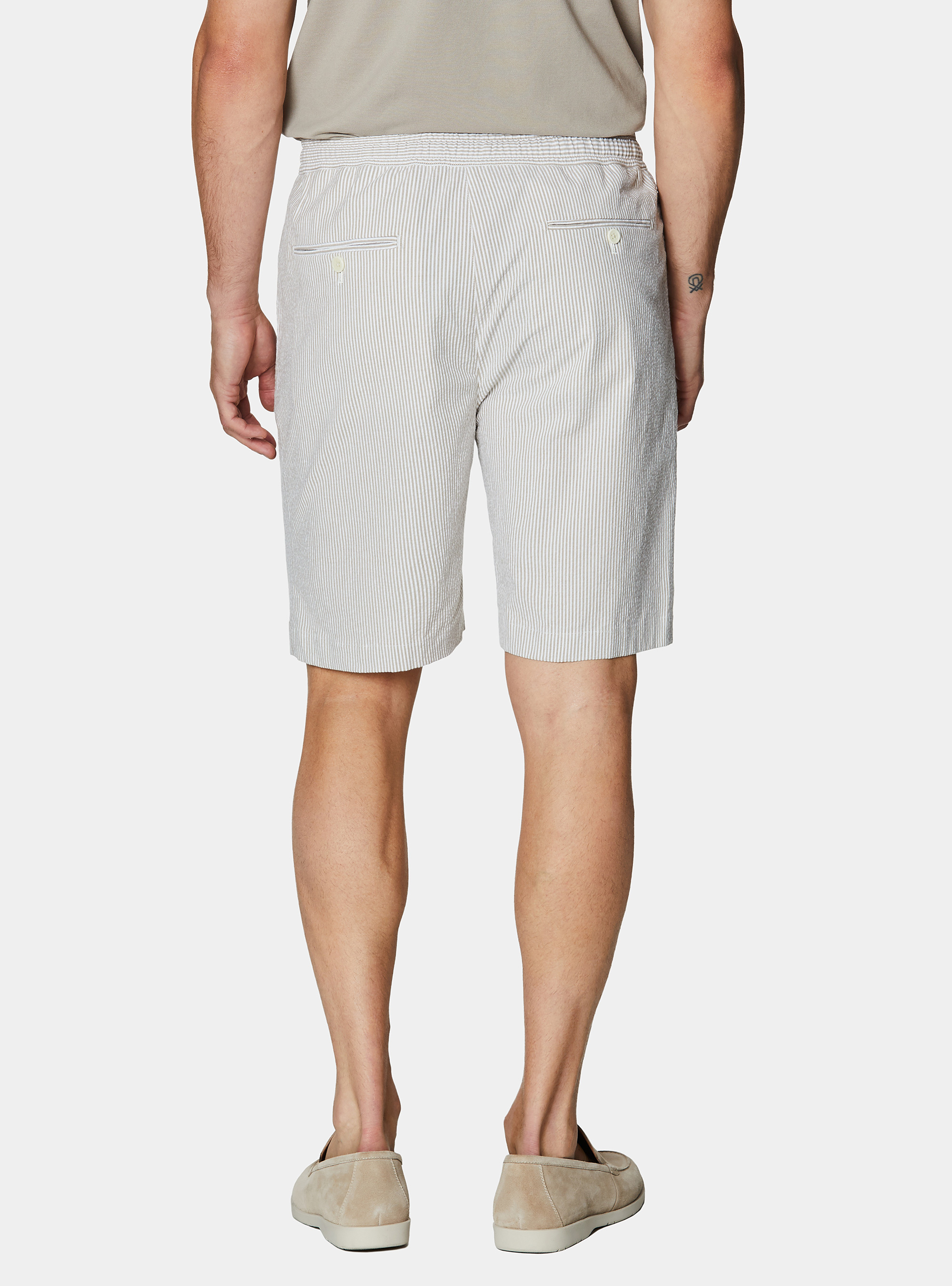 Bermudas de algod&oacute;n el&aacute;stico seersucker con cord&oacute;n, ARENA