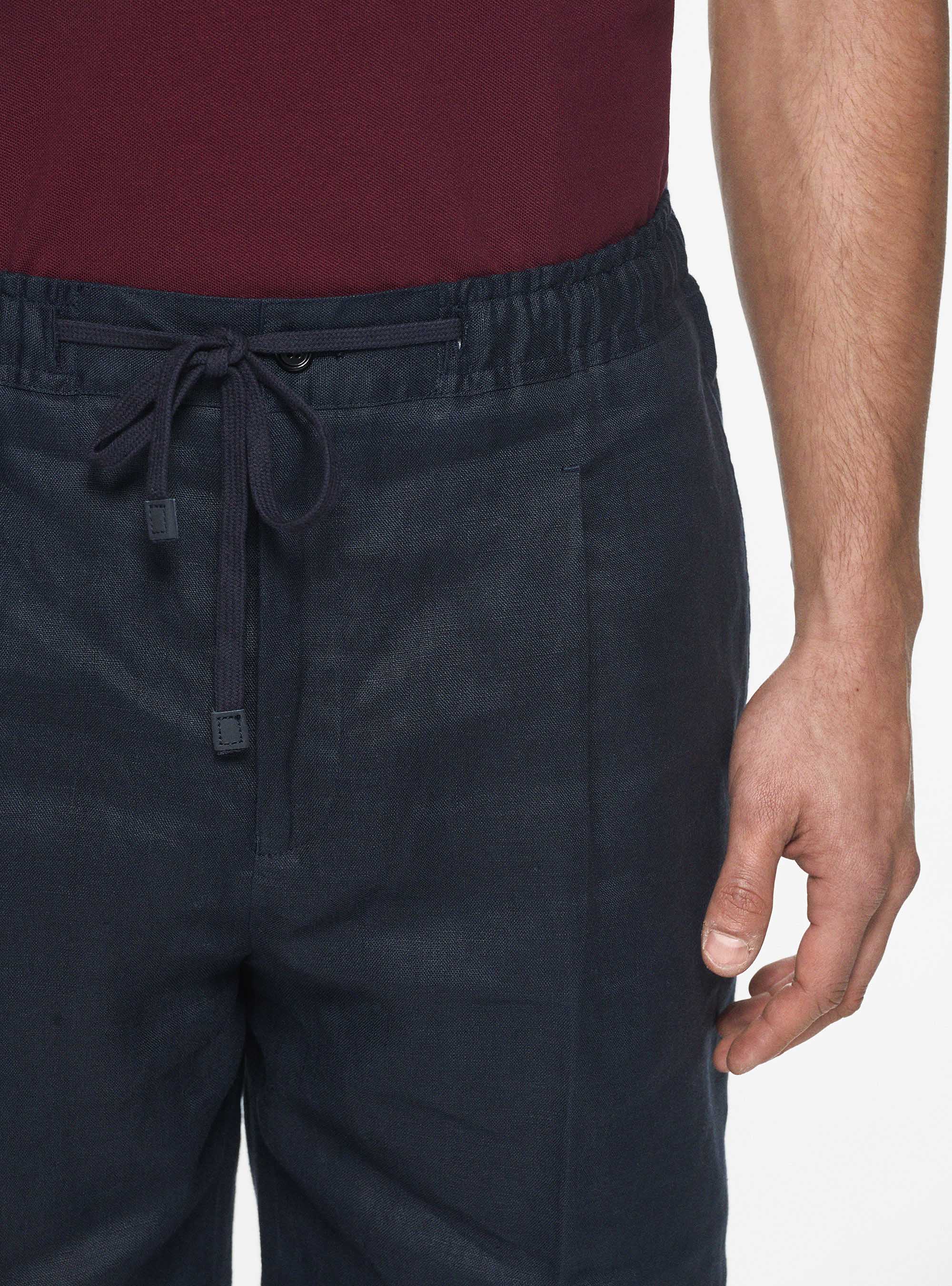 Linen Bermuda shorts with elastic and drawstring, NAVY BLUE
