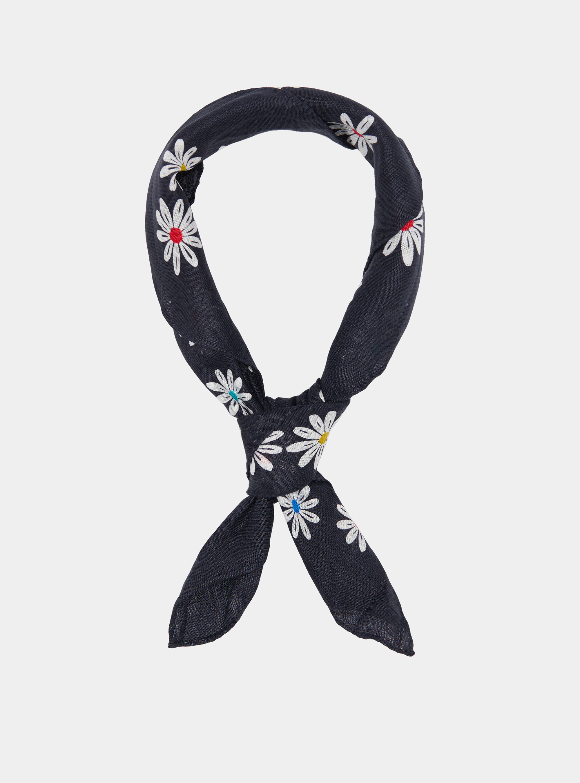 Floral print linen foulard, NAVY BLUE