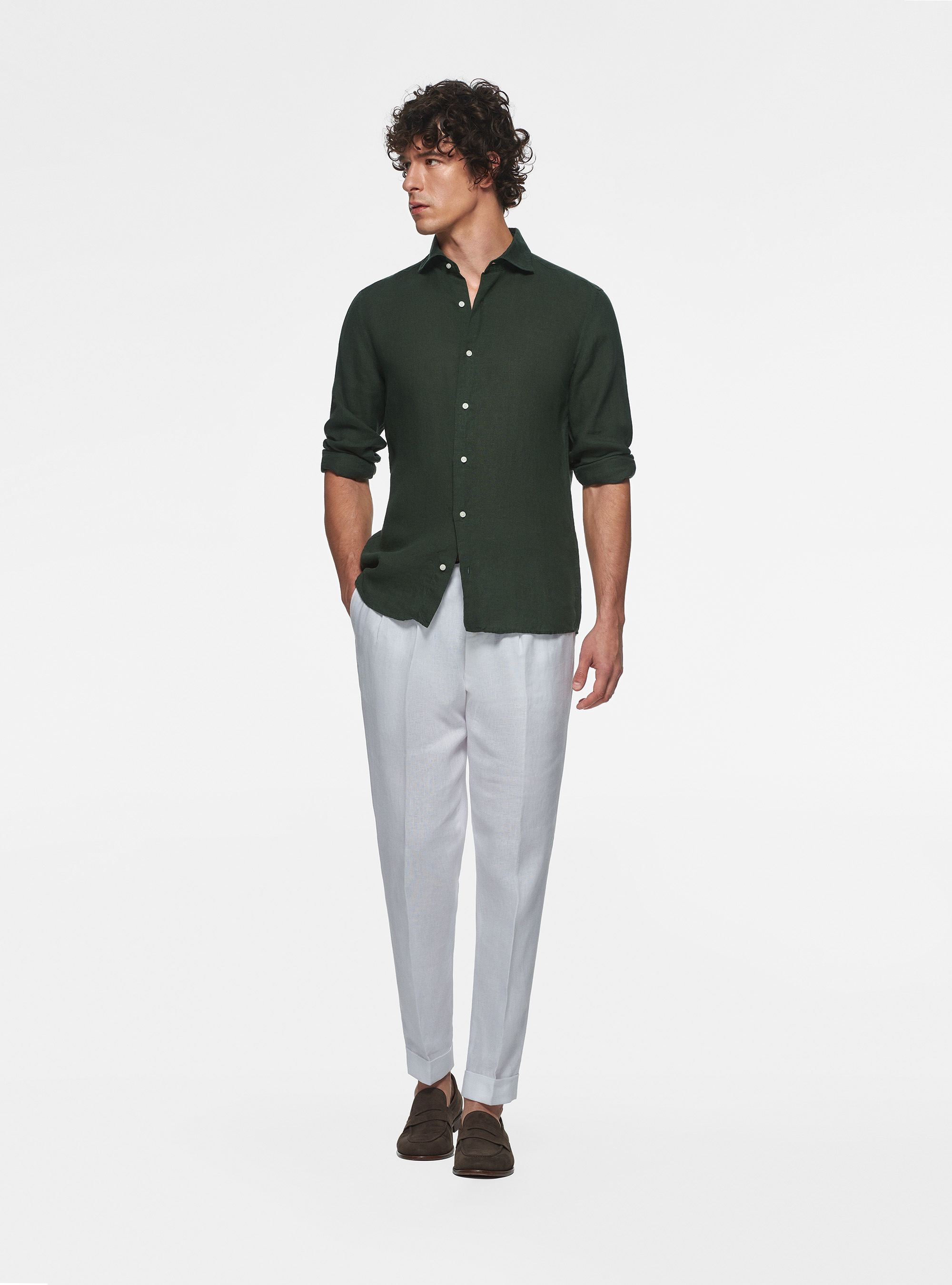 Camicia in puro lino, VERDE
